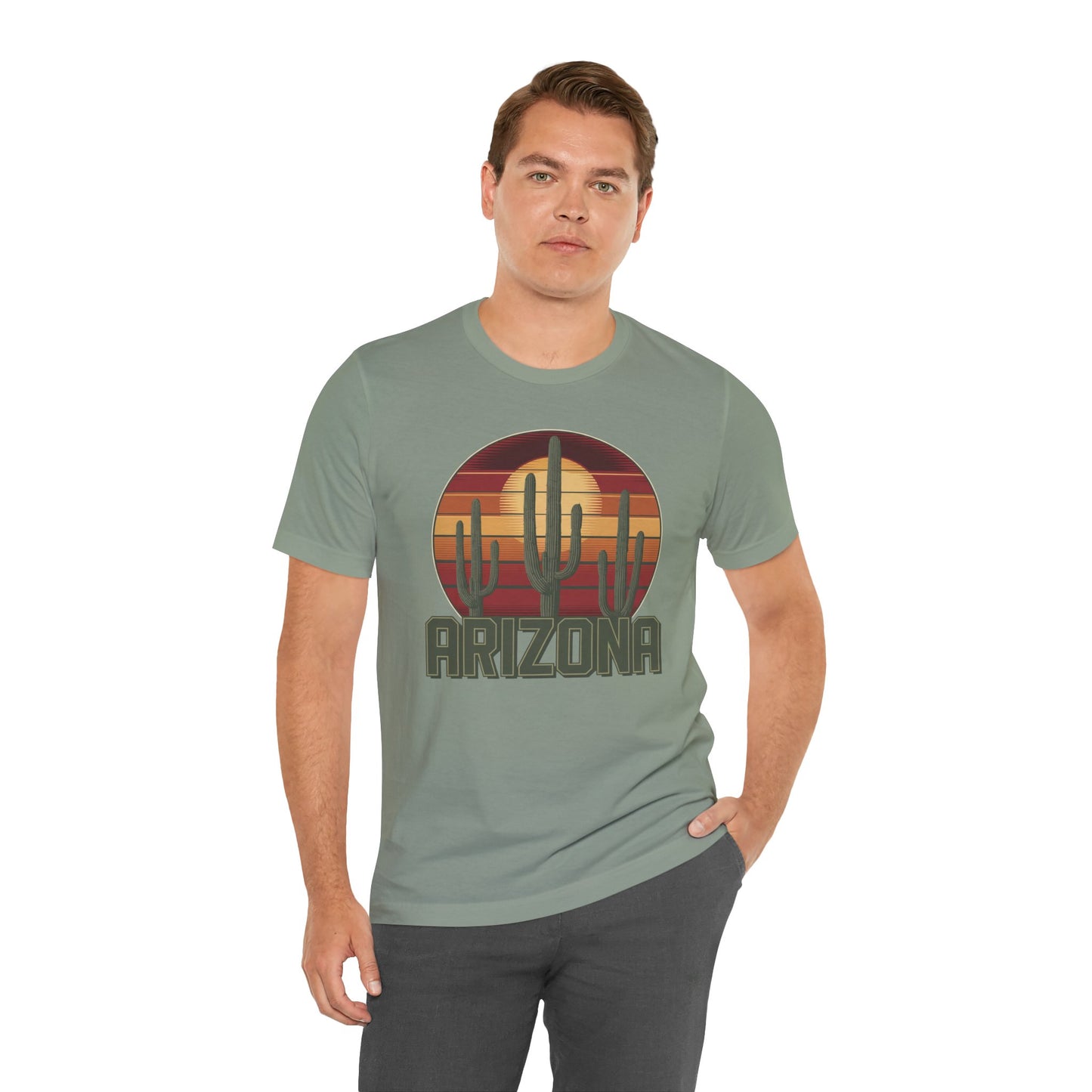 Arizona Desert Three Saguaro Cactus at Sunset Graphic Tee for Nature Lovers, Boho Summer Shirt, Gift for Adventurers, Vacation Wear, Casual Outfit