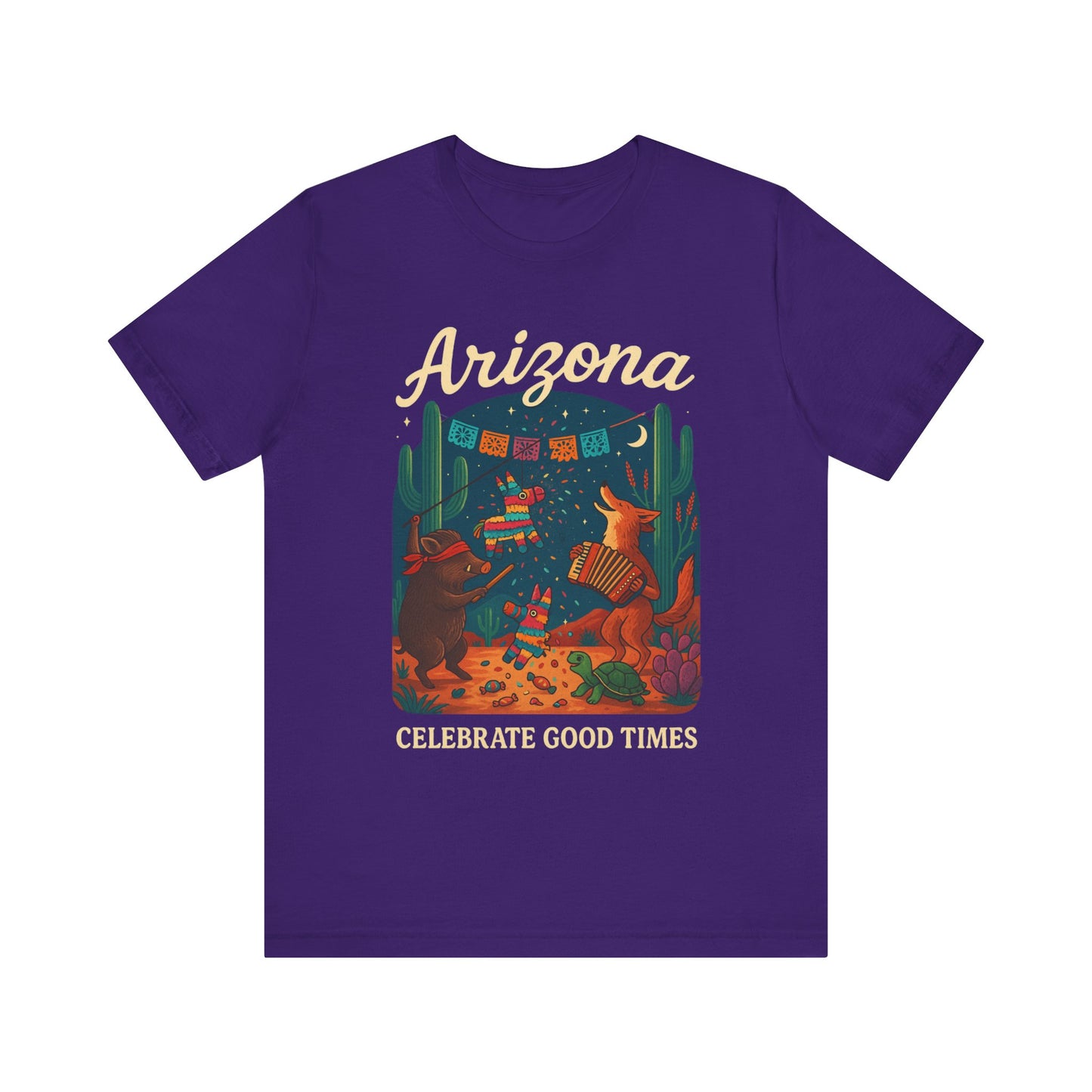 Desert Wildlife T-Shirt – Sonoran Desert Arizona coyote and javelina dancing at Pinata Party, Celebrate Good Times