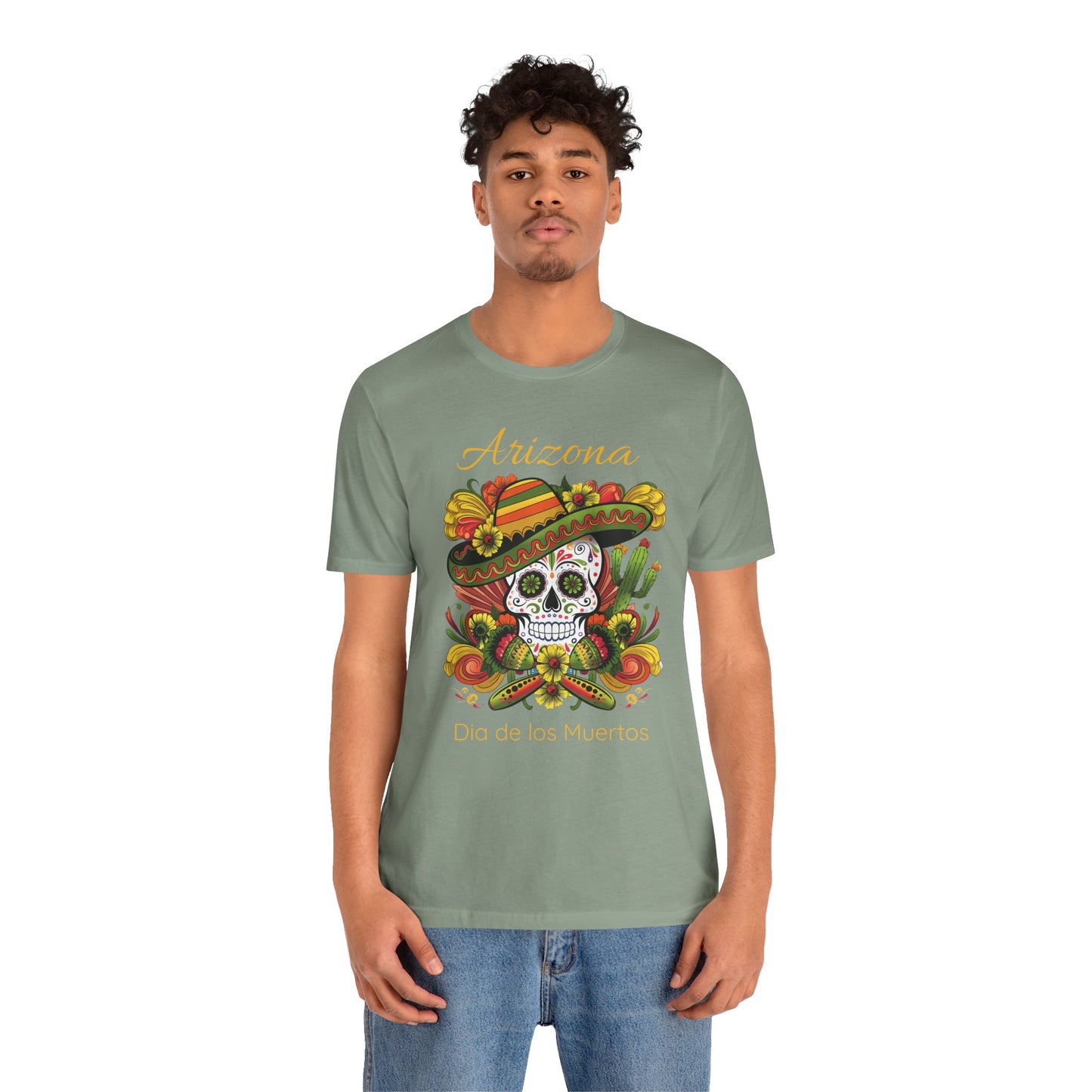 Dia de los Muertos Unisex Jersey Tee, Colorful Skull T-Shirt, Arizona Design, Holiday Apparel, Casual Wear, Gifts for Him and Her