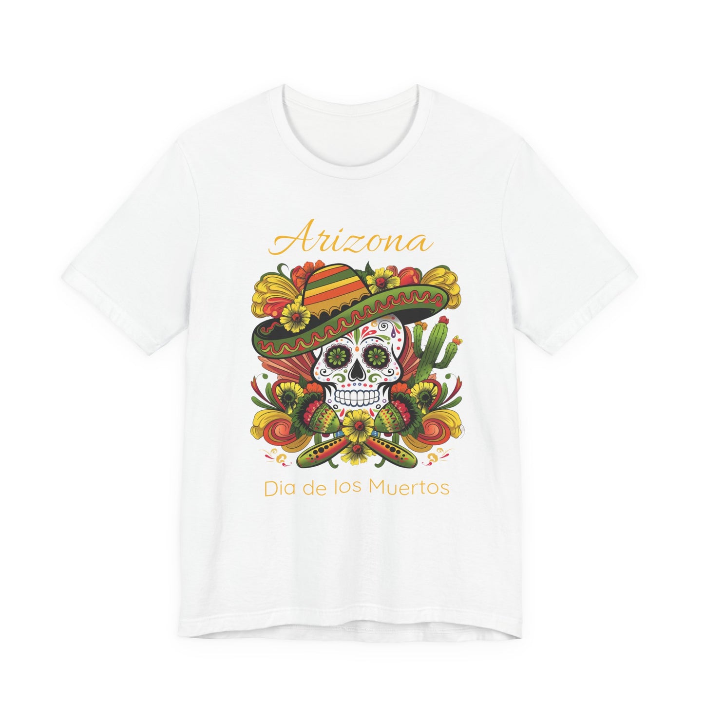 Dia de los Muertos Unisex Jersey Tee, Colorful Skull T-Shirt, Arizona Design, Holiday Apparel, Casual Wear, Gifts for Him and Her