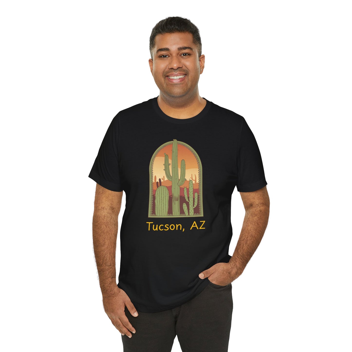 Desert Sunset Tee, Tucson Cactus Shirt, Unisex Short Sleeve, Gifts for Nature Lovers, Southwest Apparel, Travel Souvenir