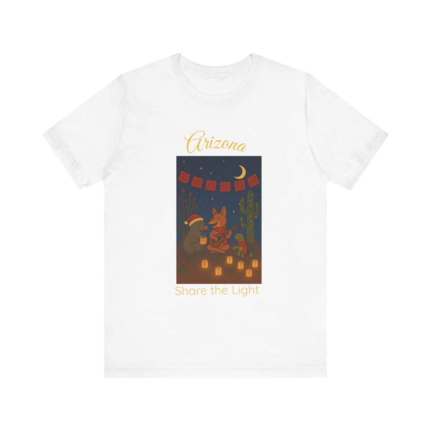 Arizona Desert Share the Light Unisex Tee, Southwest Vacation Shirt, Cactus Graphic T-Shirt, Gift for Travelers, Nature Lover Tee, Sunset