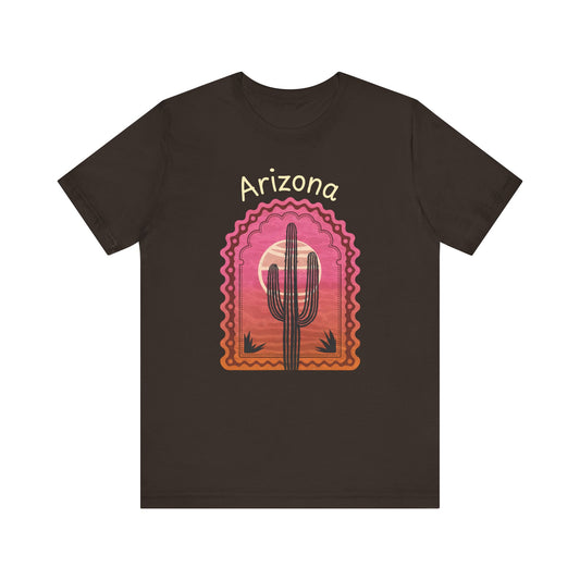 Desert Saguaro Sunset Graphic Tee for Nature Lovers, Boho Summer Shirt, Gift for Adventurers, Vacation Wear, Casual Outfit