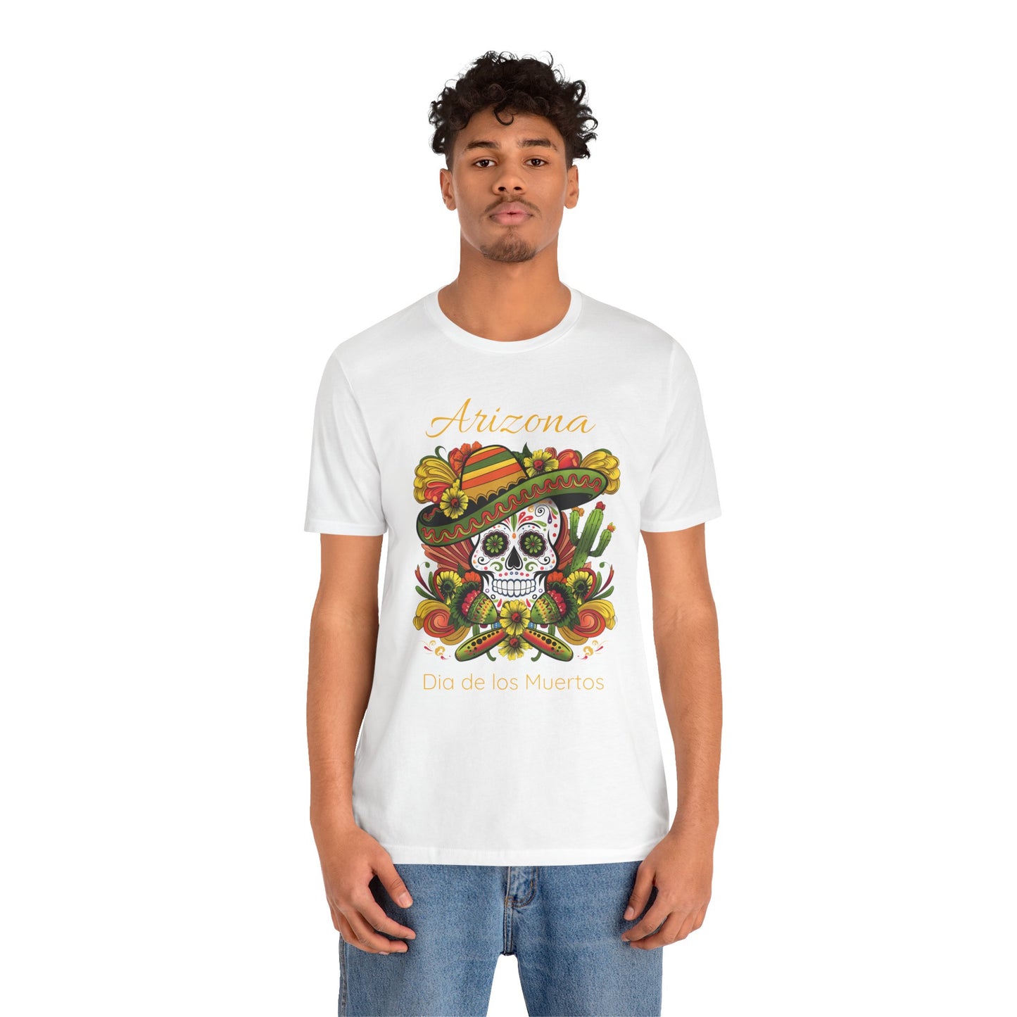 Dia de los Muertos Unisex Jersey Tee, Colorful Skull T-Shirt, Arizona Design, Holiday Apparel, Casual Wear, Gifts for Him and Her