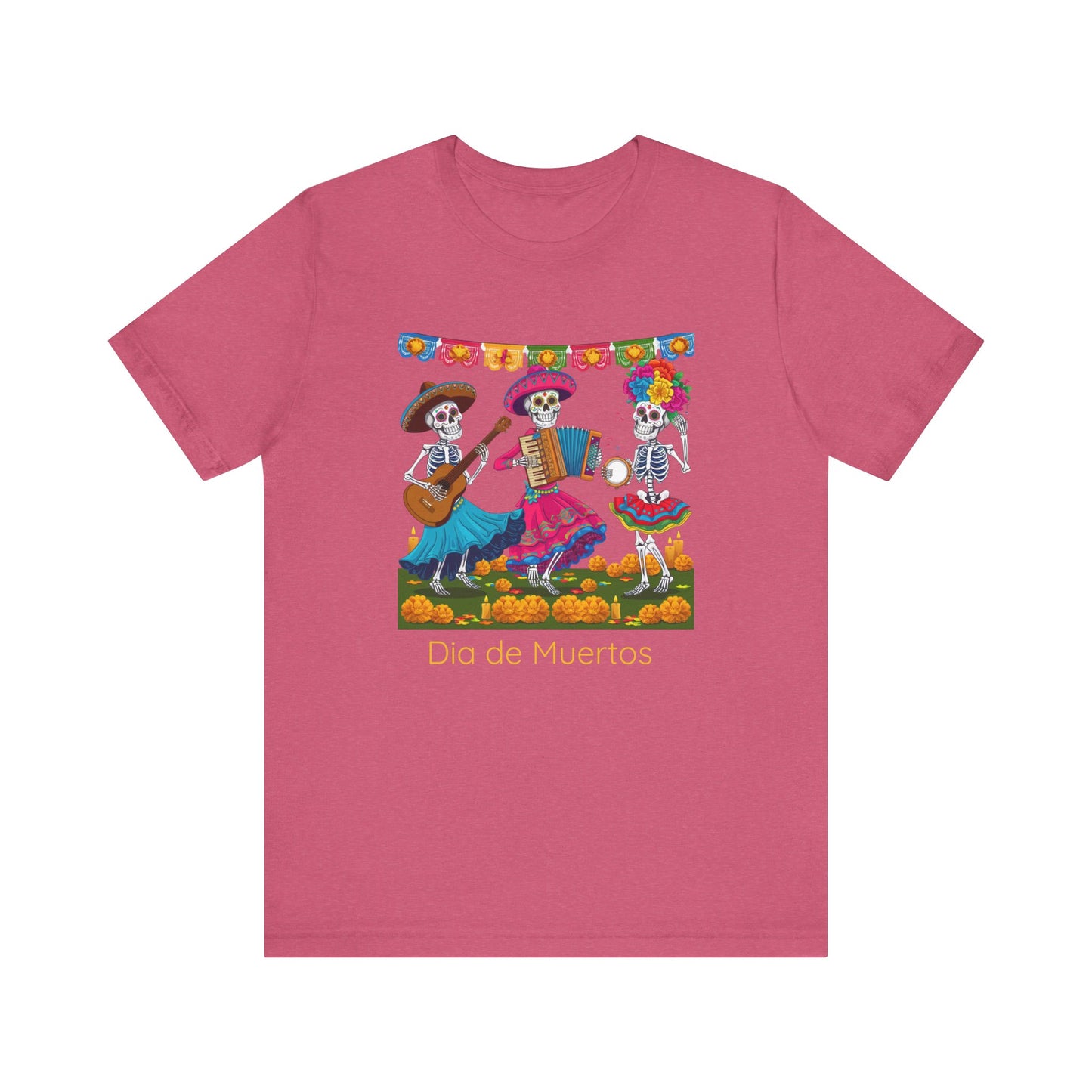 Dia de los Muertos Skeleton Tee, Mexican Folklore Unisex Shirt, Day of the Dead Short Sleeve Top, Dancing Skeletons T-Shirt, Mexican Culture