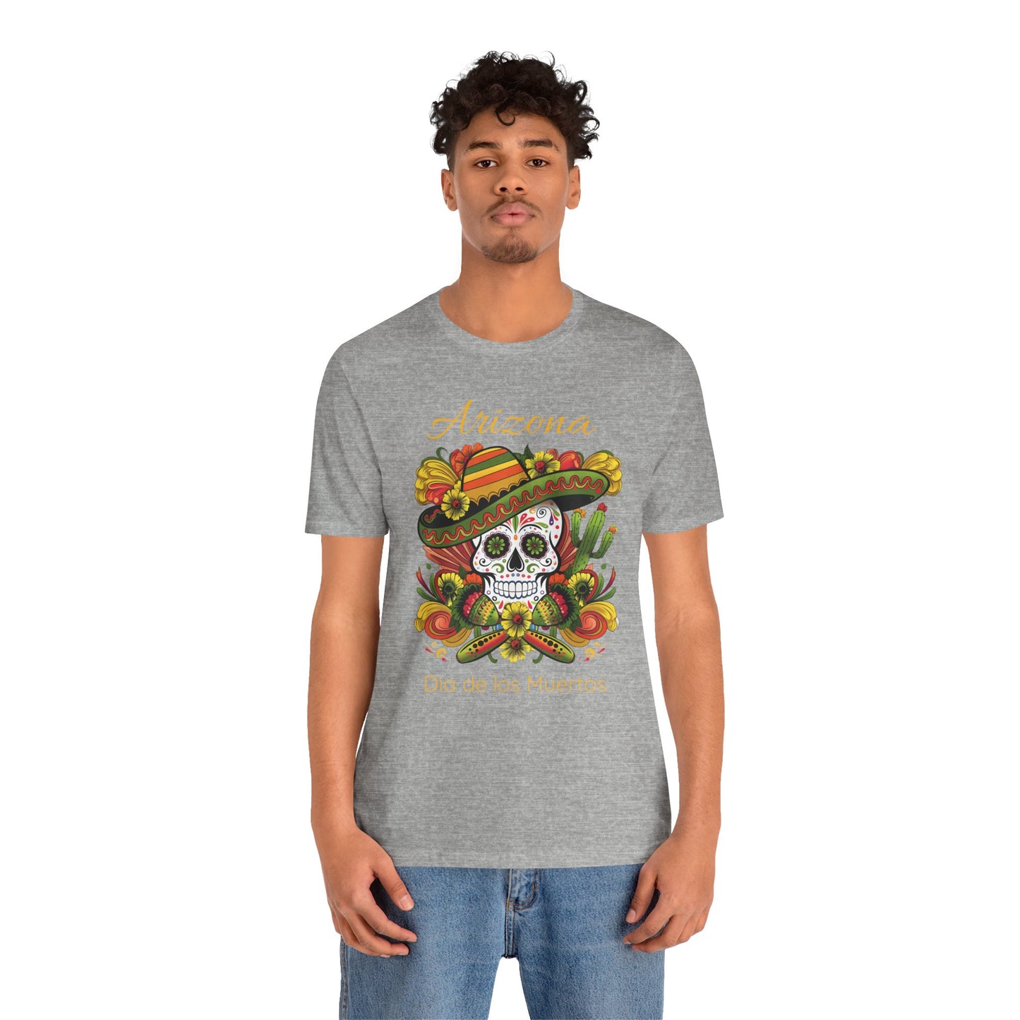 Dia de los Muertos Unisex Jersey Tee, Colorful Skull T-Shirt, Arizona Design, Holiday Apparel, Casual Wear, Gifts for Him and Her