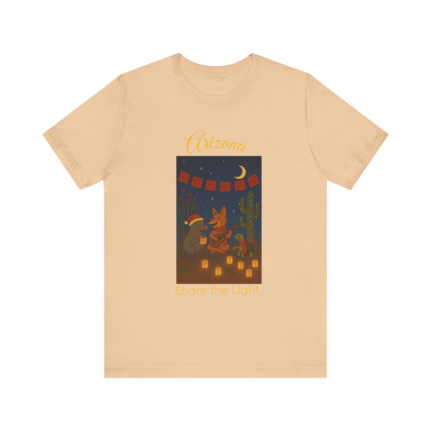 Arizona Desert Share the Light Unisex Tee, Southwest Vacation Shirt, Cactus Graphic T-Shirt, Gift for Travelers, Nature Lover Tee, Sunset