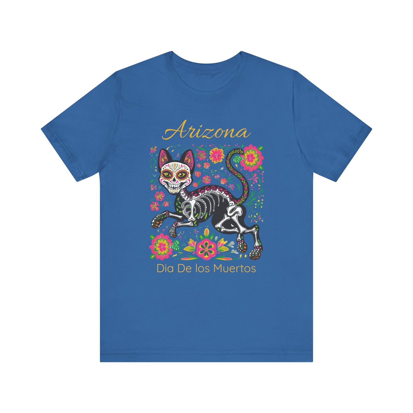 Día de los Muertos Cat Tee: Unisex Jersey Short Sleeve Tee, Halloween Shirt, Arizona Apparel, Festival T-Shirt, Cultural Celebration Top