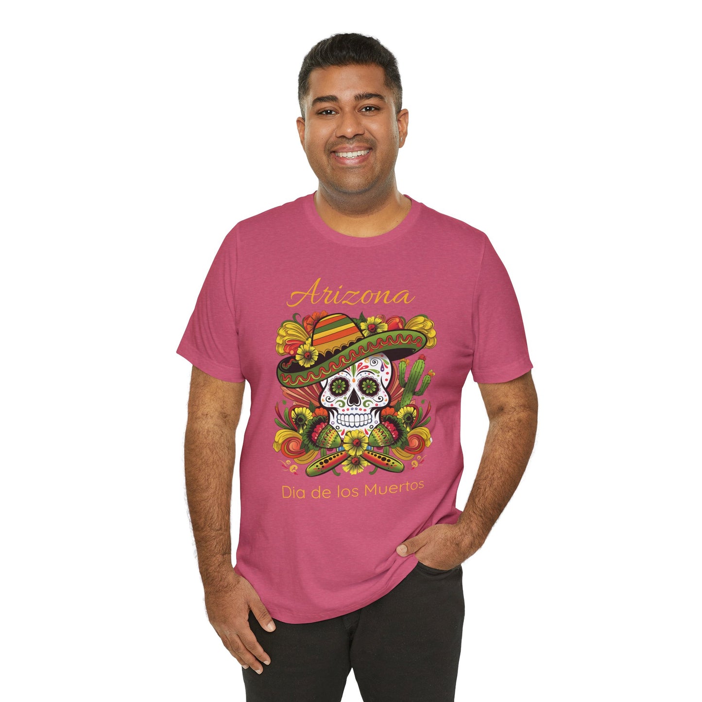 Dia de los Muertos Unisex Jersey Tee, Colorful Skull T-Shirt, Arizona Design, Holiday Apparel, Casual Wear, Gifts for Him and Her