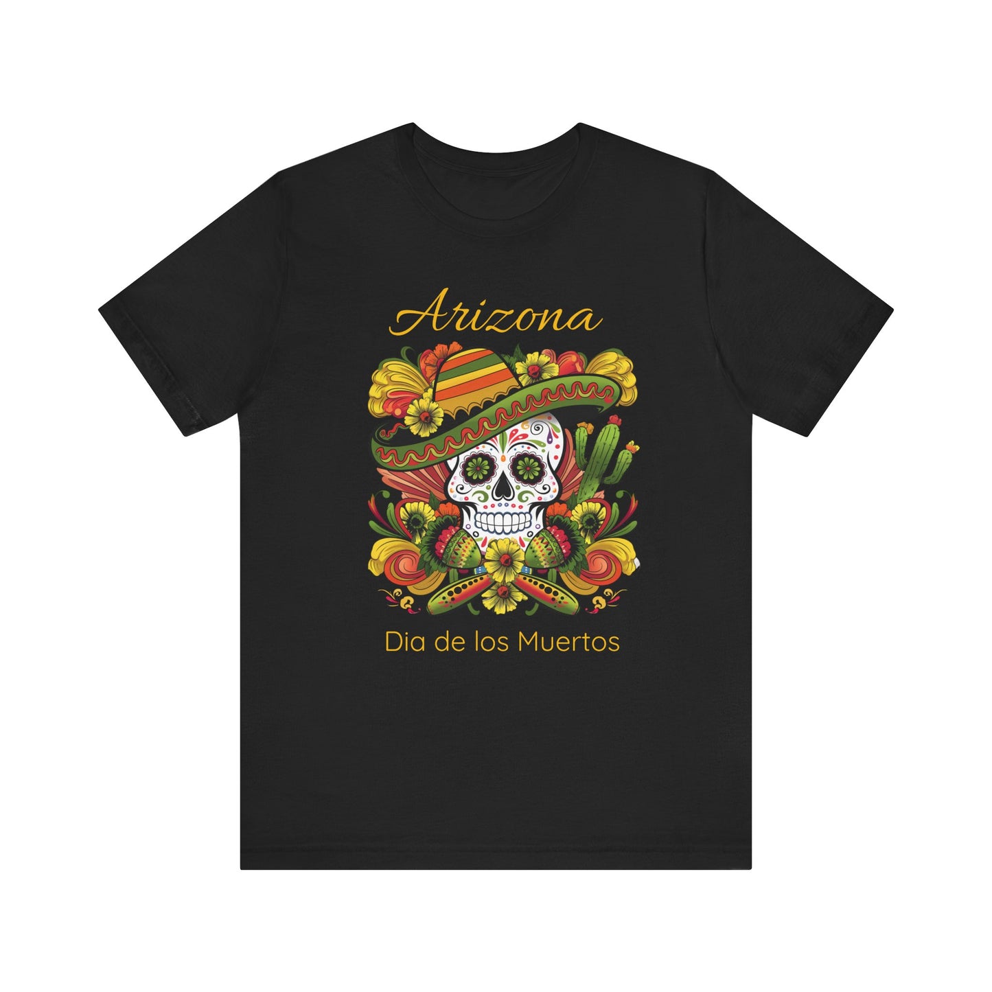 Dia de los Muertos Unisex Jersey Tee, Colorful Skull T-Shirt, Arizona Design, Holiday Apparel, Casual Wear, Gifts for Him and Her