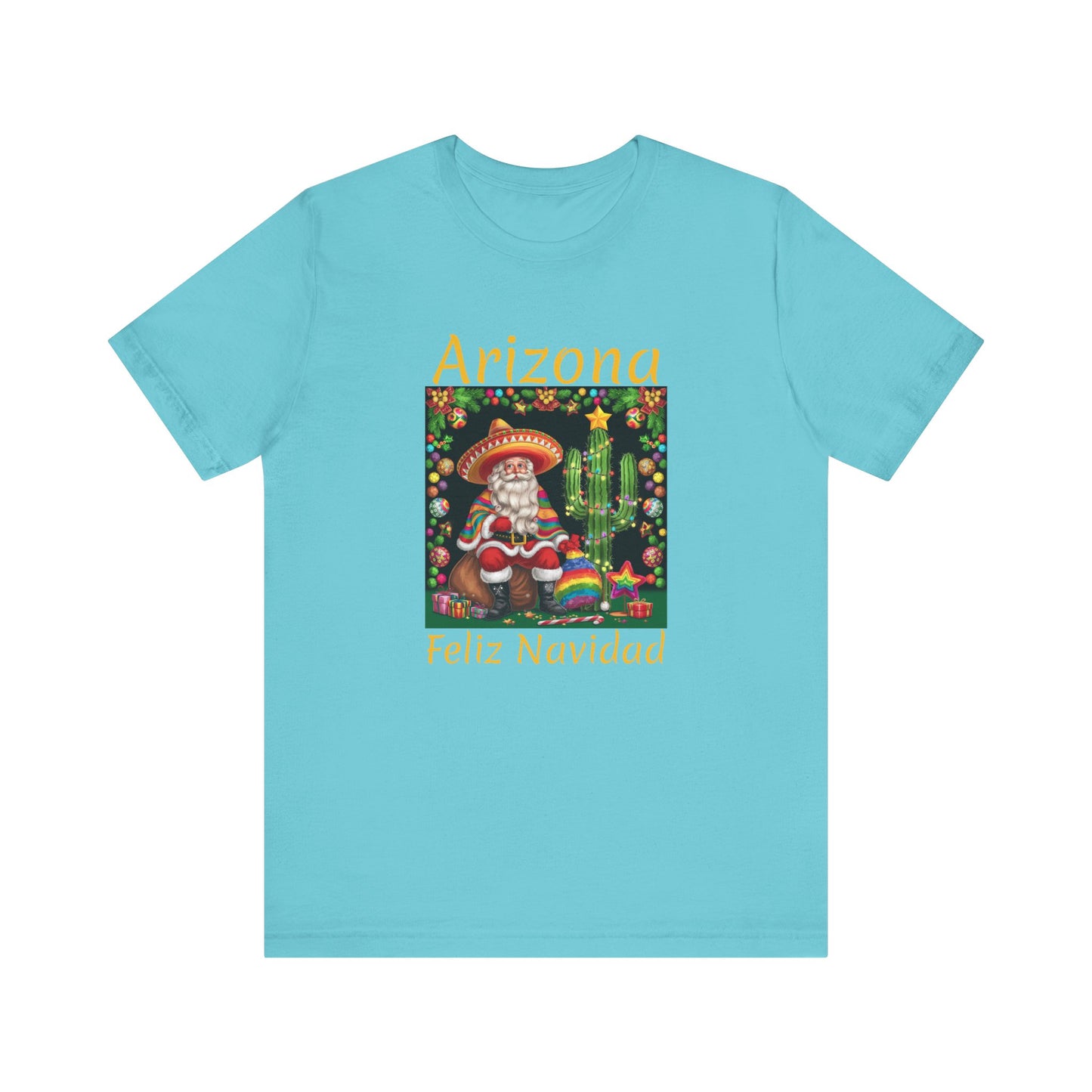 Unisex short sleeve T-Shirt - Arizona Santa in Sombrero Feliz Navidad Design, Arizona Christmas souvenir