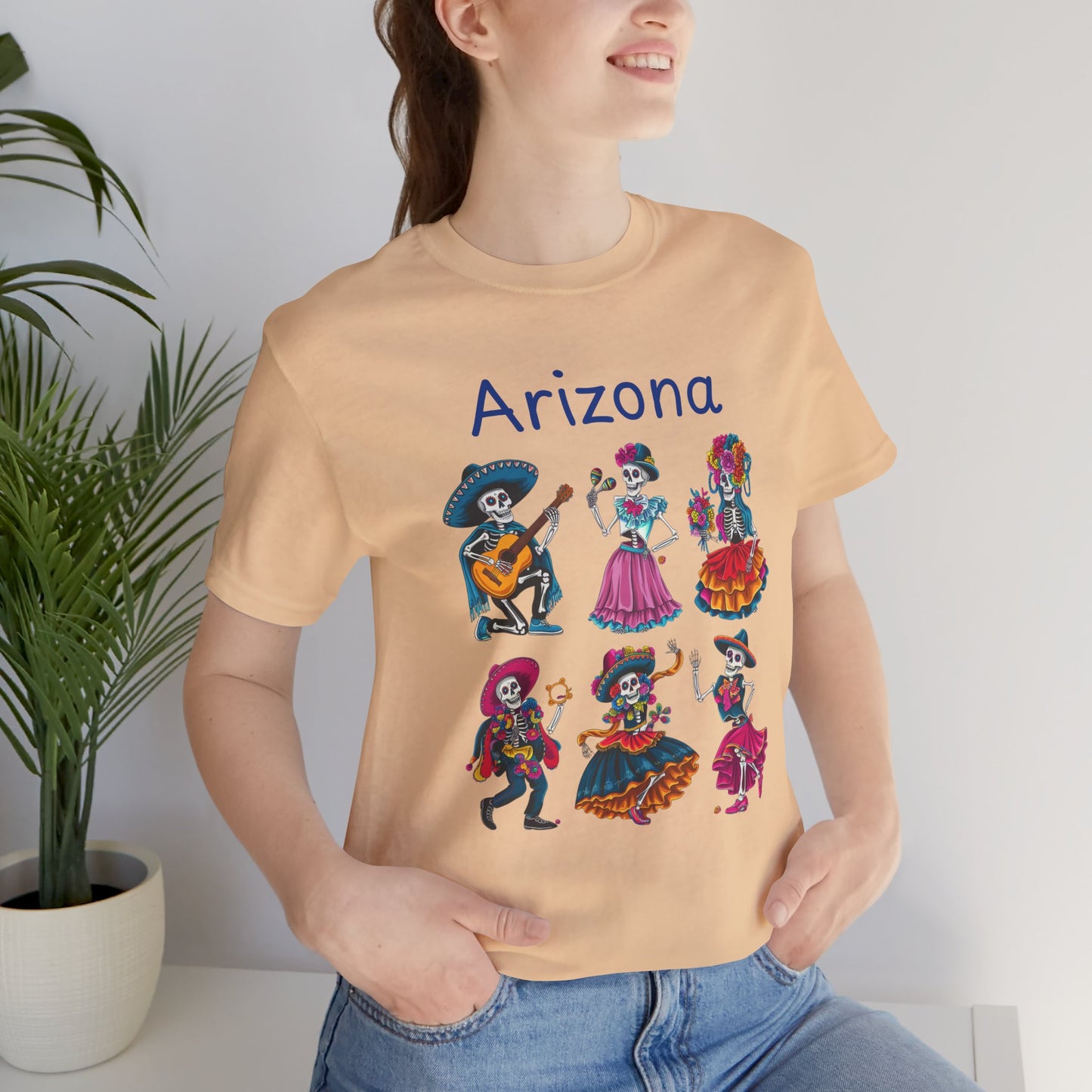 Day of the Dead Inspired Tee, Arizona Theme T-Shirt, Unisex Graphic Tee, Halloween Style Top, Mexican  Festival Wear