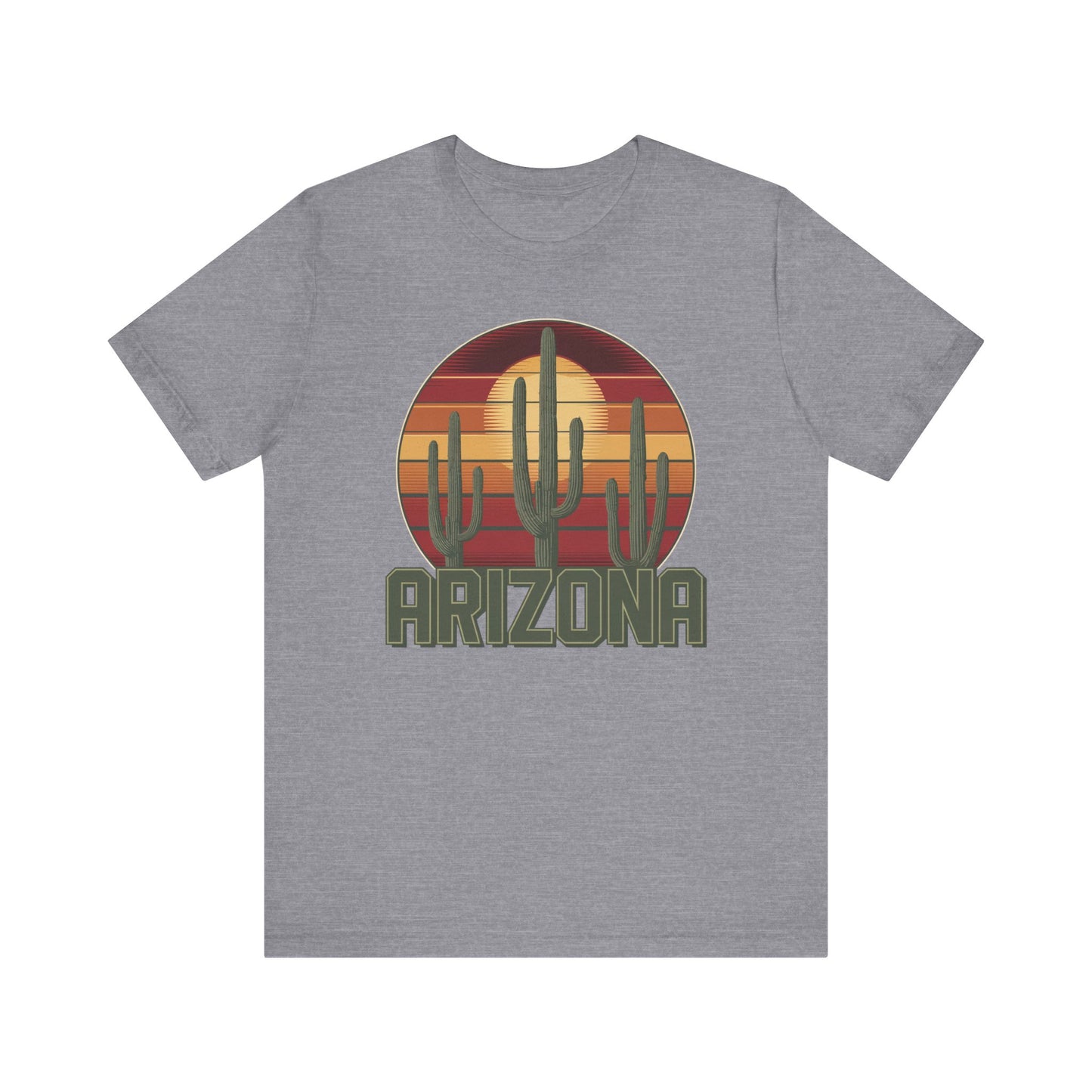 Arizona Desert Landscape Three Saguaro Cactus at Sunset Graphic Tee for Nature Lovers, Boho Summer Shirt, Gift for Adventurers, Vacation Wear, Casual Outfit