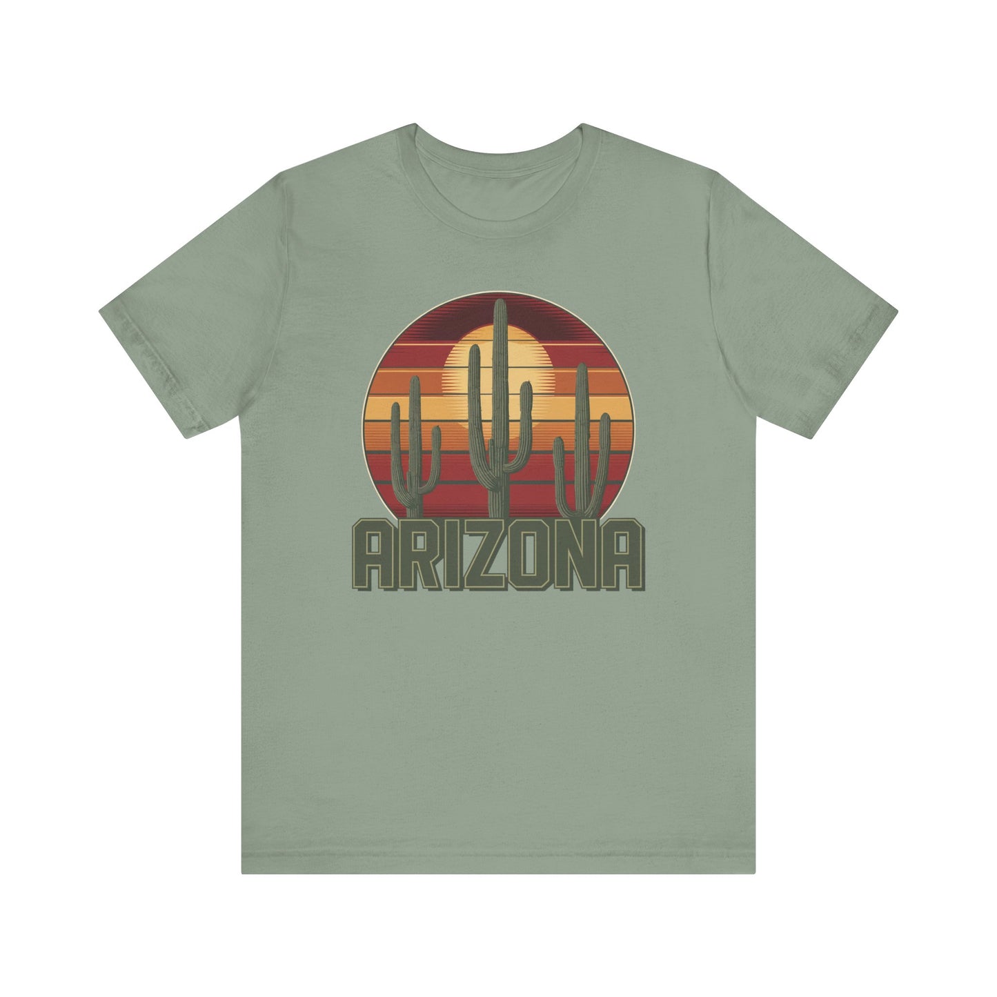 Arizona Desert Landscape Three Saguaro Cactus at Sunset Graphic Tee for Nature Lovers, Boho Summer Shirt, Gift for Adventurers, Vacation Wear, Casual Outfit