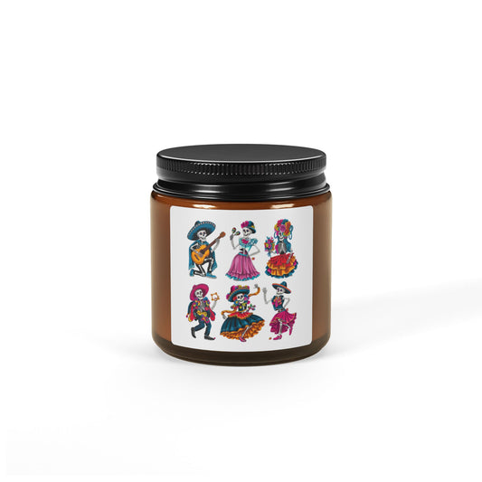 Vibrant Day of the Dead Dancing Skeletons\ Scented Candle | Fiesta Candle Gift, Cozy Home Decor, Aromatherapy, Multi-Size