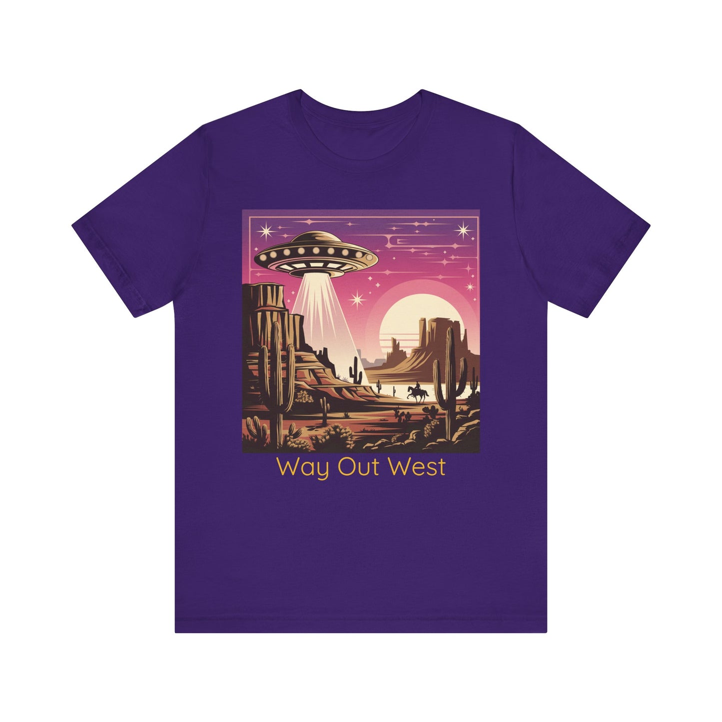 Retro UFO Graphic Tee, Way Out West T-Shirt, Unisex Casual Shirt, Vintage Style Top, Gift for Space Lovers, Outdoor Adventure Wear