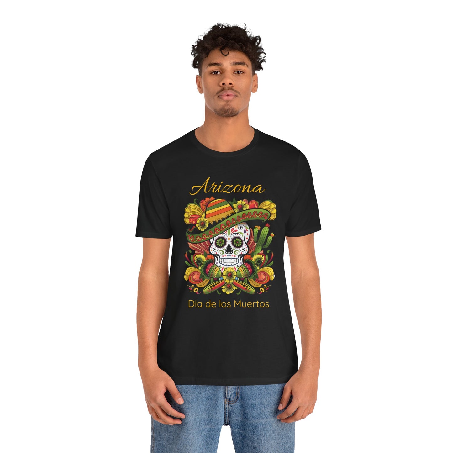 Dia de los Muertos Unisex Jersey Tee, Colorful Skull T-Shirt, Arizona Design, Holiday Apparel, Casual Wear, Gifts for Him and Her