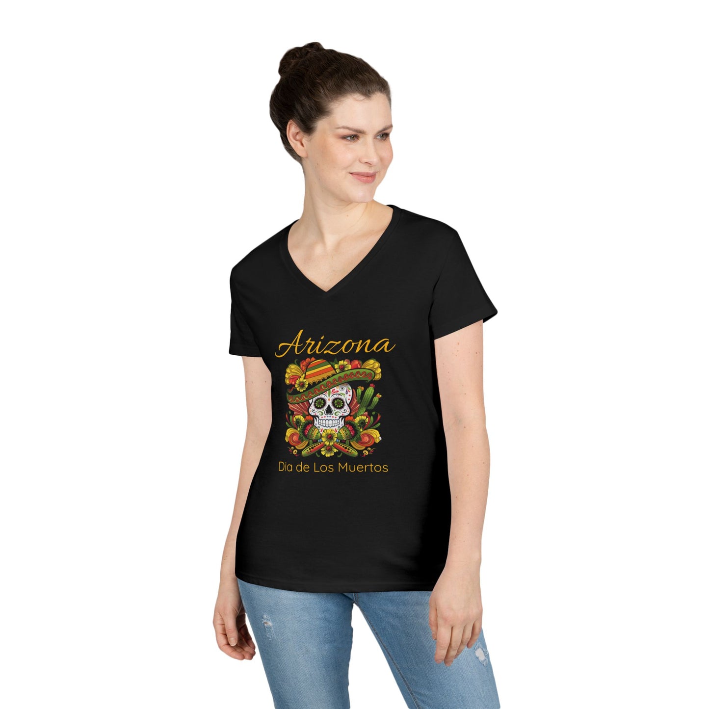 V-Neck T-Shirt Day of the Dead Sugar Skull Women's Tee