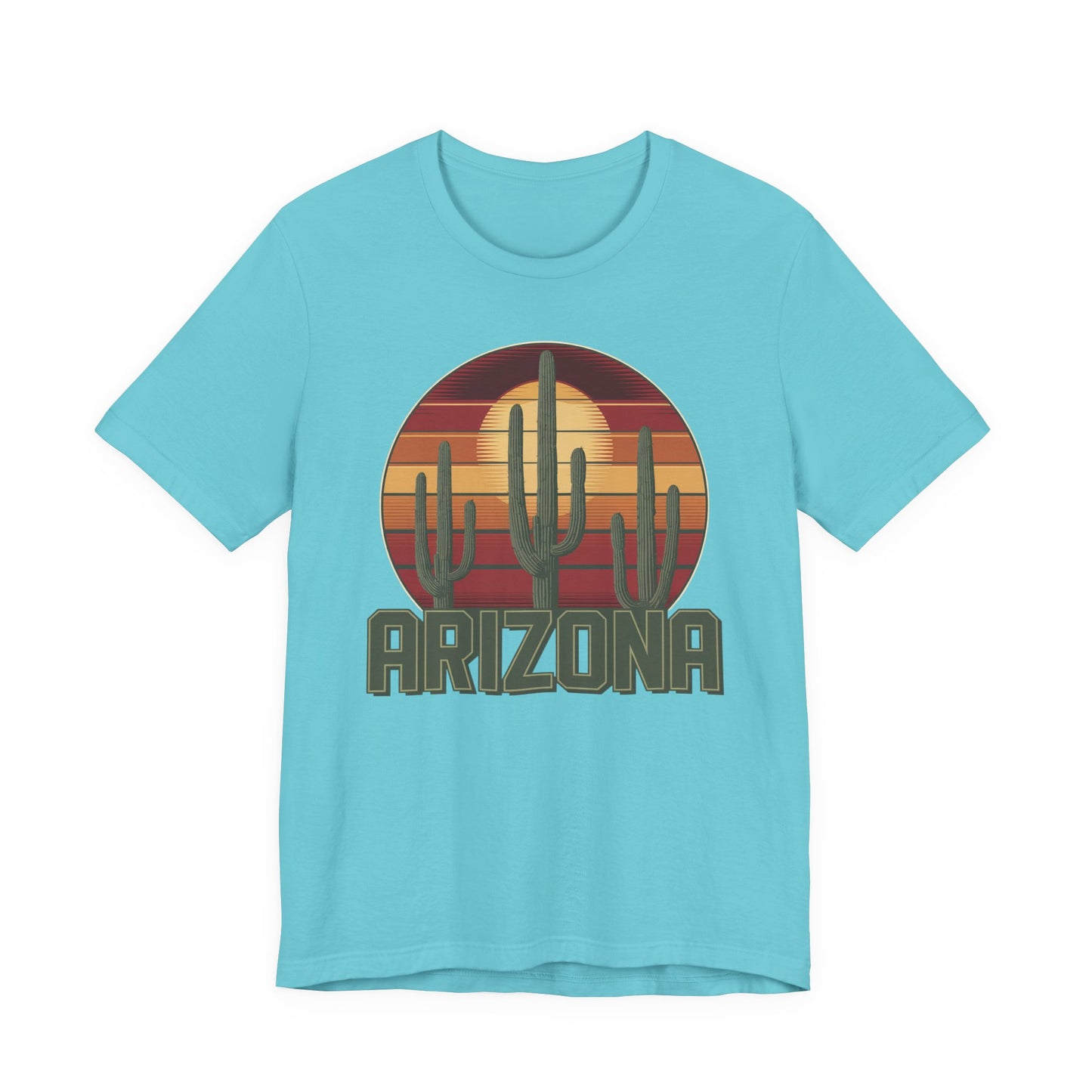 Arizona Desert Landscape Three Saguaro Cactus at Sunset Graphic Tee for Nature Lovers, Boho Summer Shirt, Gift for Adventurers, Vacation Wear, Casual Outfit
