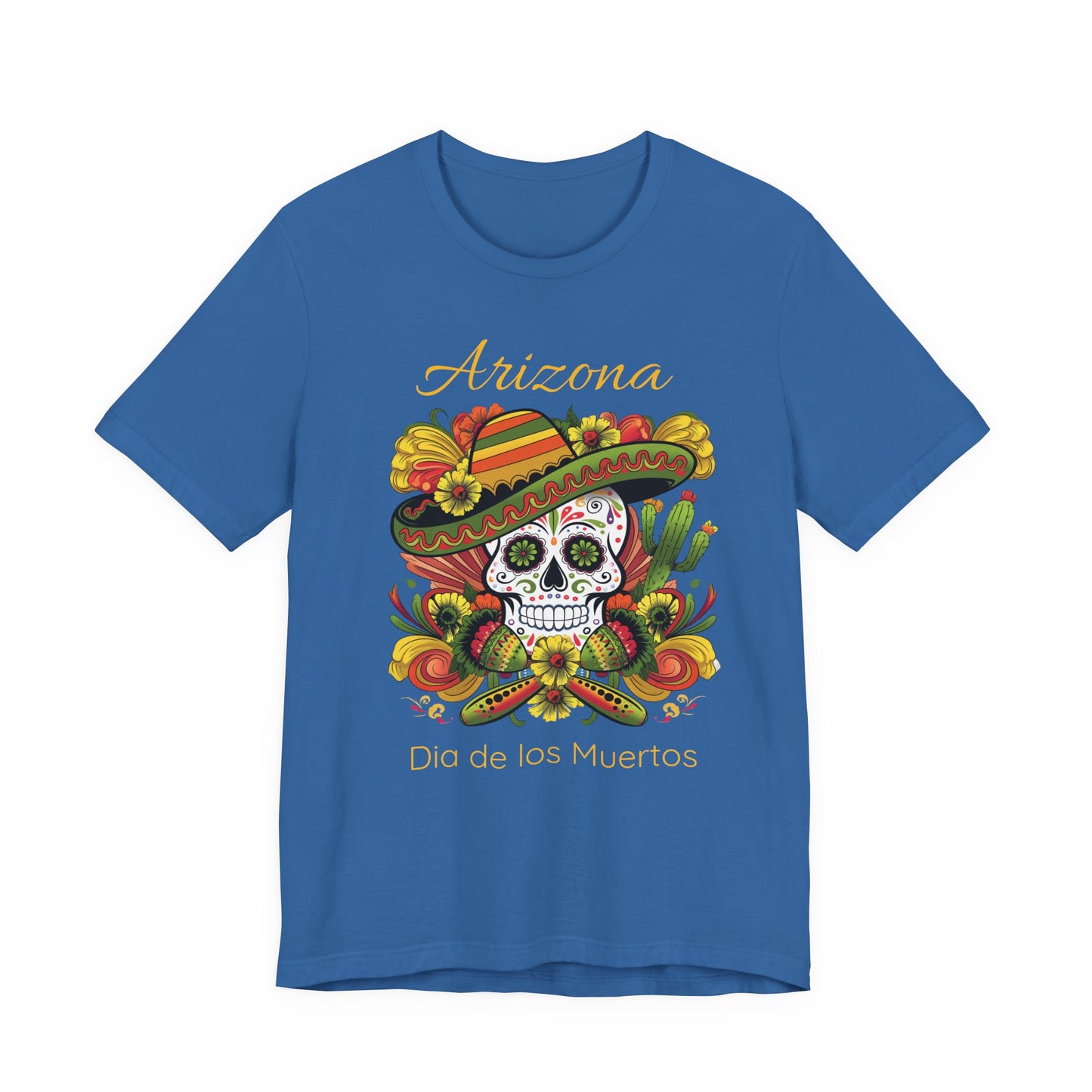 Dia de los Muertos Unisex Jersey Tee, Colorful Skull T-Shirt, Arizona Design, Holiday Apparel, Casual Wear, Gifts for Him and Her