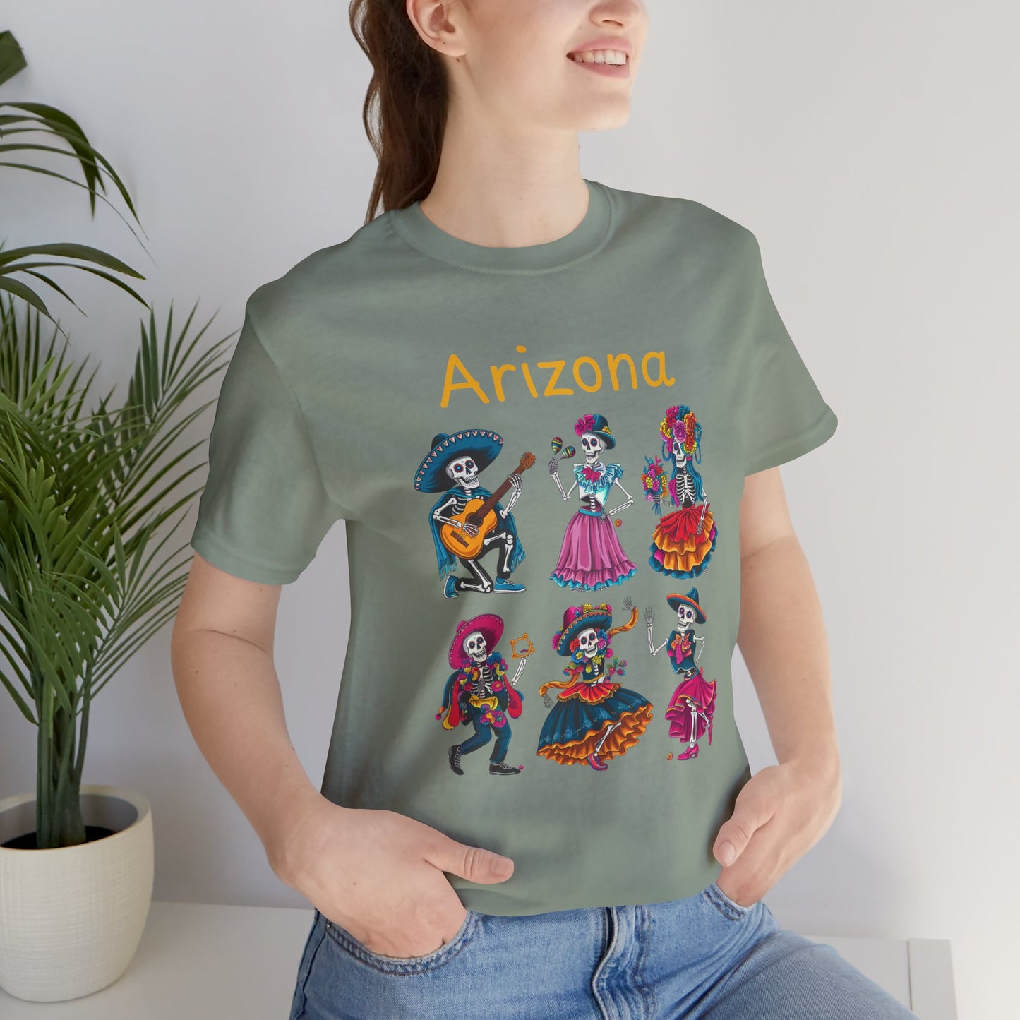 Day of the Dead Inspired Tee, Arizona Theme T-Shirt, Unisex Graphic Tee, Halloween Style Top, Mexican  Festival Wear