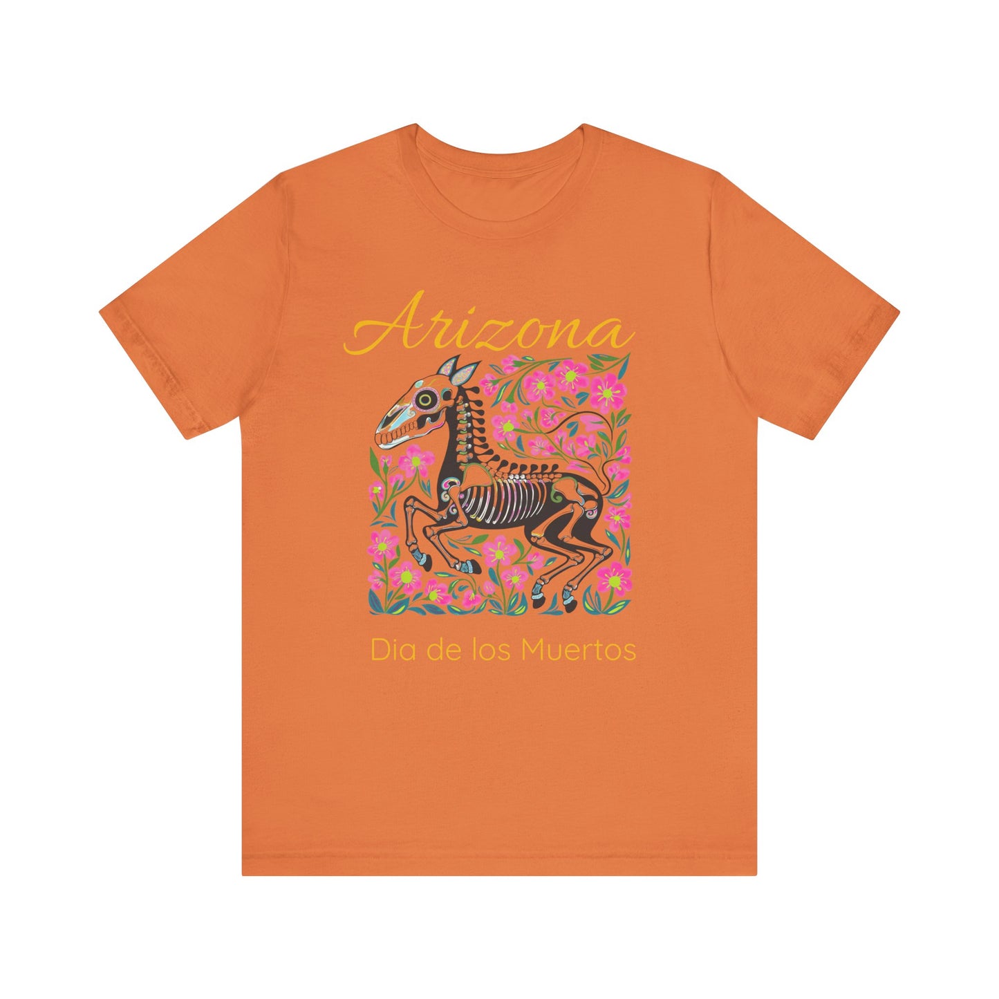 Dia de los Muertos Unisex Tee, Skull Art Shirt, Horse Skeleton,Arizona Gift, Fall Fashion, Halloween Celebration, Fiery Spirit