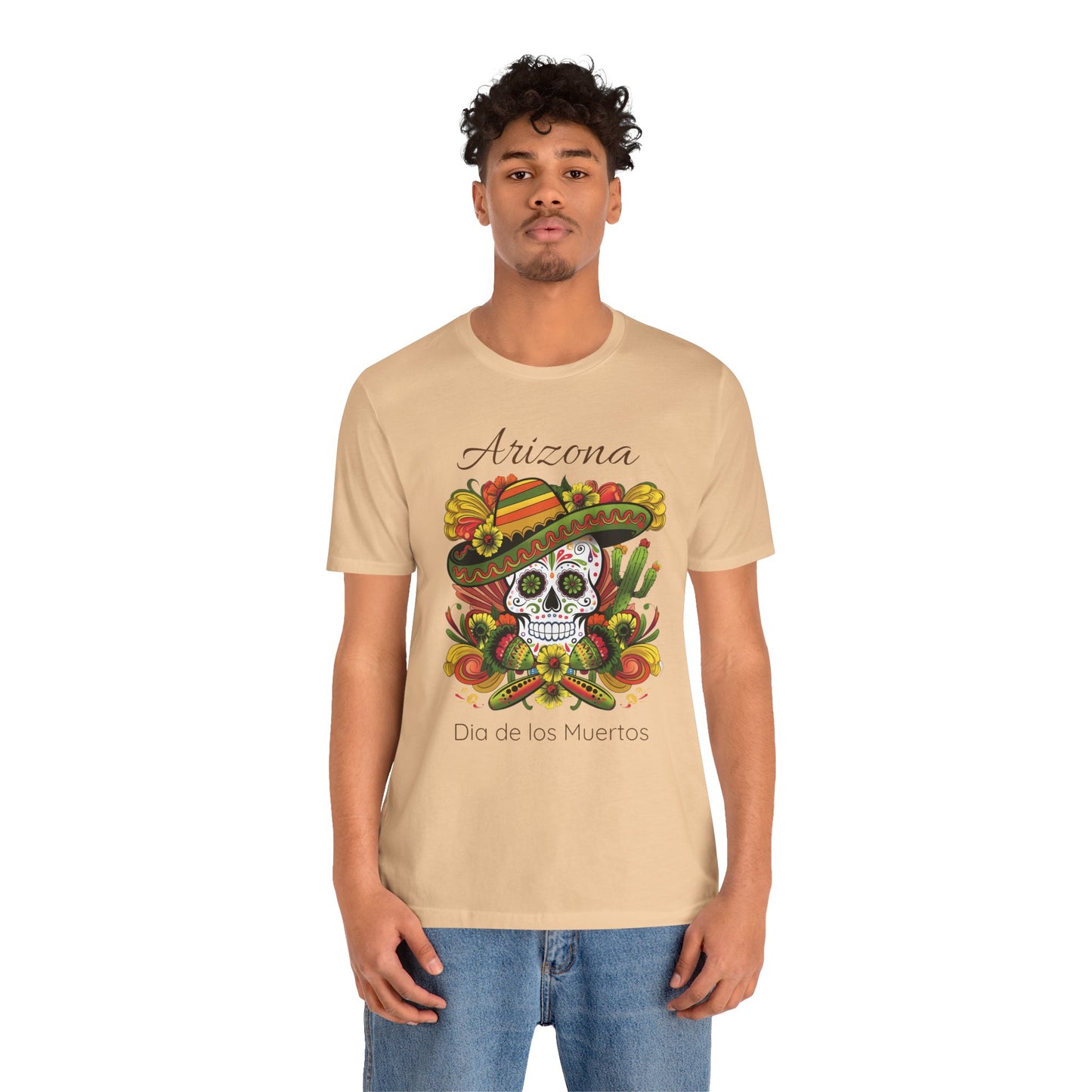 Dia de los Muertos Unisex Jersey Tee, Colorful Skull T-Shirt, Arizona Design, Holiday Apparel, Casual Wear, Gifts for Him and Her