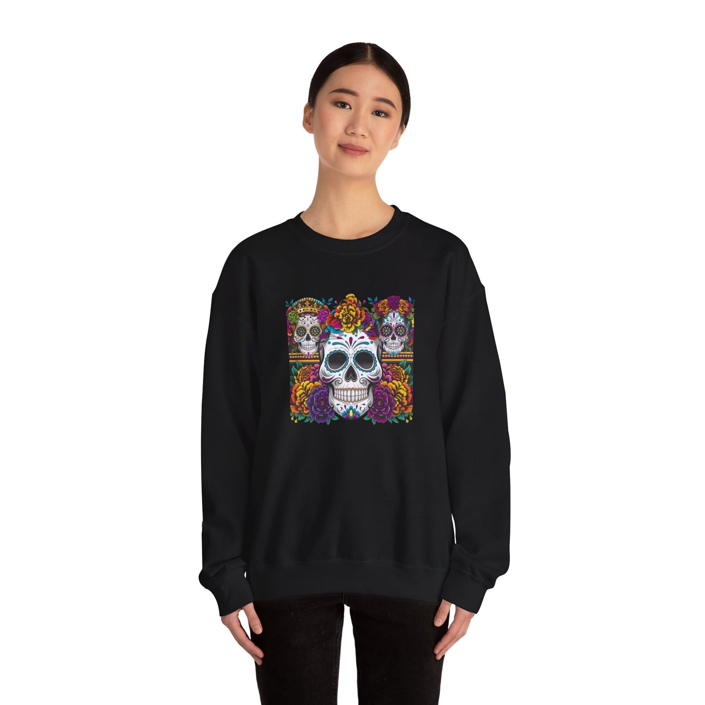 Sugar Skull Crewneck Sweatshirt, Cozy Sweatshirt, Day of the Dead Gift, Unisex Sweatshirt, Halloween Apparel, Colorful Sweatshirt