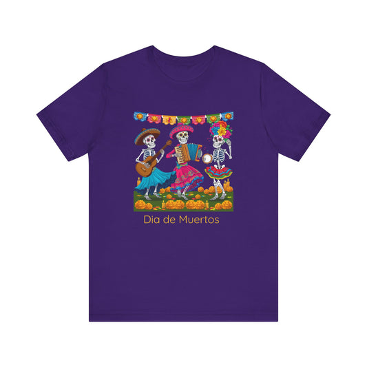 Dia de los Muertos Skeleton Tee, Mexican Folklore Unisex Shirt, Day of the Dead Short Sleeve Top, Dancing Skeletons T-Shirt, Mexican Culture