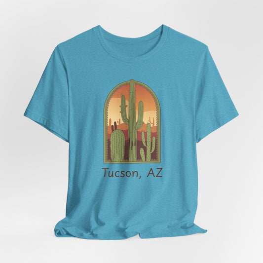 Desert Sunset Tee, Tucson Cactus Shirt, Unisex Short Sleeve, Gifts for Nature Lovers, Southwest Apparel, Travel Souvenir