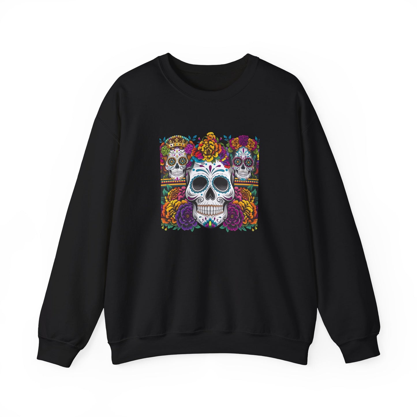 Sugar Skull Crewneck Sweatshirt, Cozy Sweatshirt, Day of the Dead Gift, Unisex Sweatshirt, Halloween Apparel, Colorful Sweatshirt