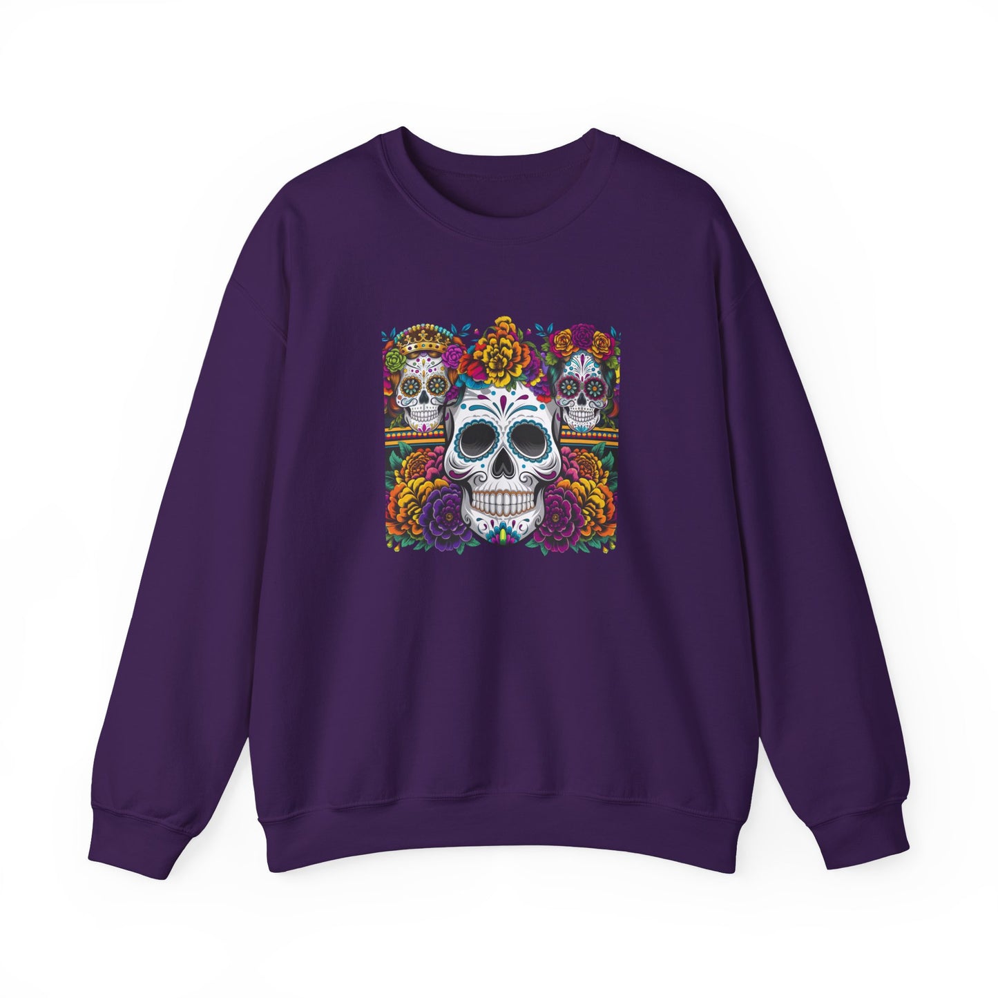 Sugar Skull Crewneck Sweatshirt, Cozy Sweatshirt, Day of the Dead Gift, Unisex Sweatshirt, Halloween Apparel, Colorful Sweatshirt
