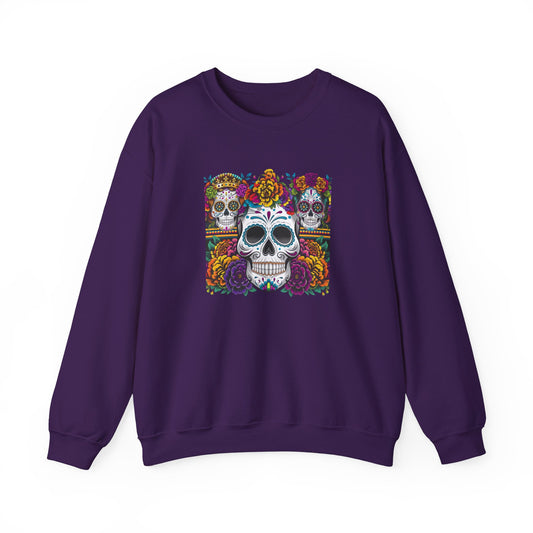 Sugar Skull Crewneck Sweatshirt, Cozy Sweatshirt, Day of the Dead Gift, Unisex Sweatshirt, Halloween Apparel, Colorful Sweatshirt
