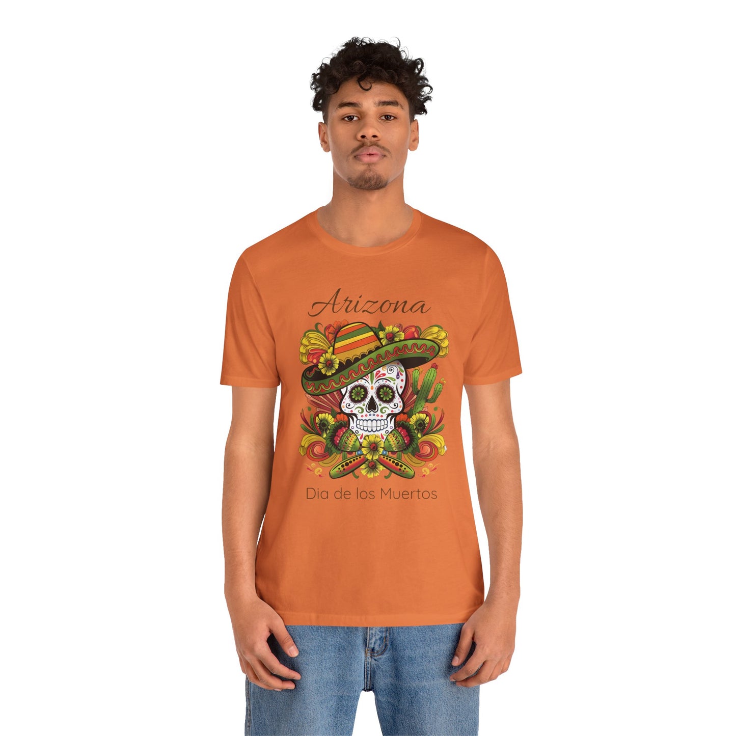 Dia de los Muertos Unisex Jersey Tee, Colorful Skull T-Shirt, Arizona Design, Holiday Apparel, Casual Wear, Gifts for Him and Her