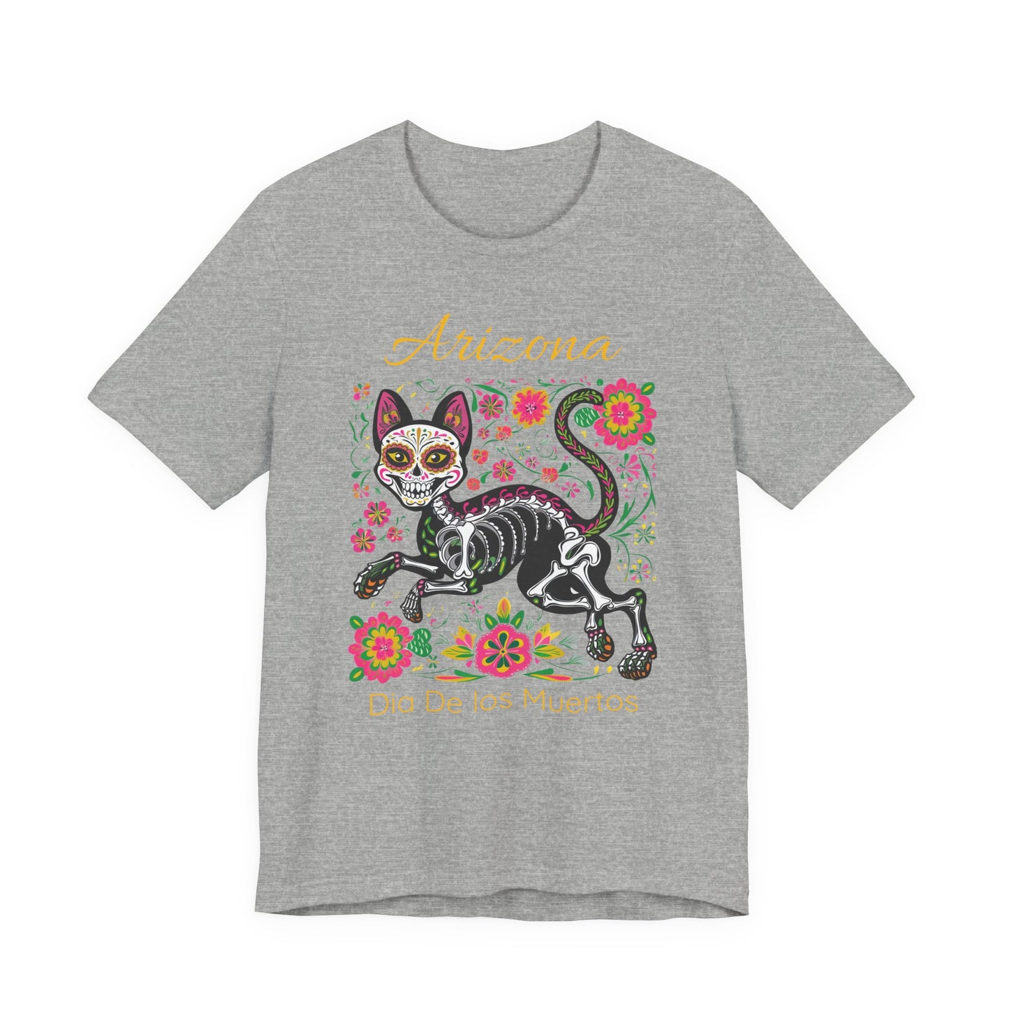 Día de los Muertos Cat Tee: Unisex Jersey Short Sleeve Tee, Halloween Shirt, Arizona Apparel, Festival T-Shirt, Cultural Celebration Top