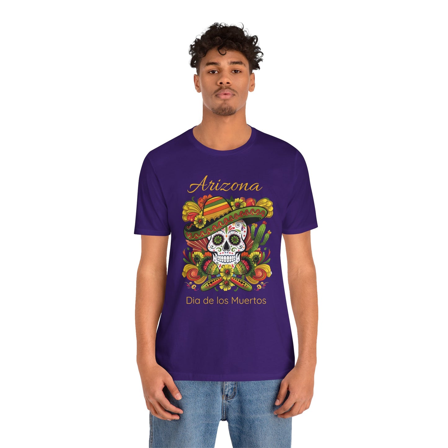 Dia de los Muertos Unisex Jersey Tee, Colorful Skull T-Shirt, Arizona Design, Holiday Apparel, Casual Wear, Gifts for Him and Her