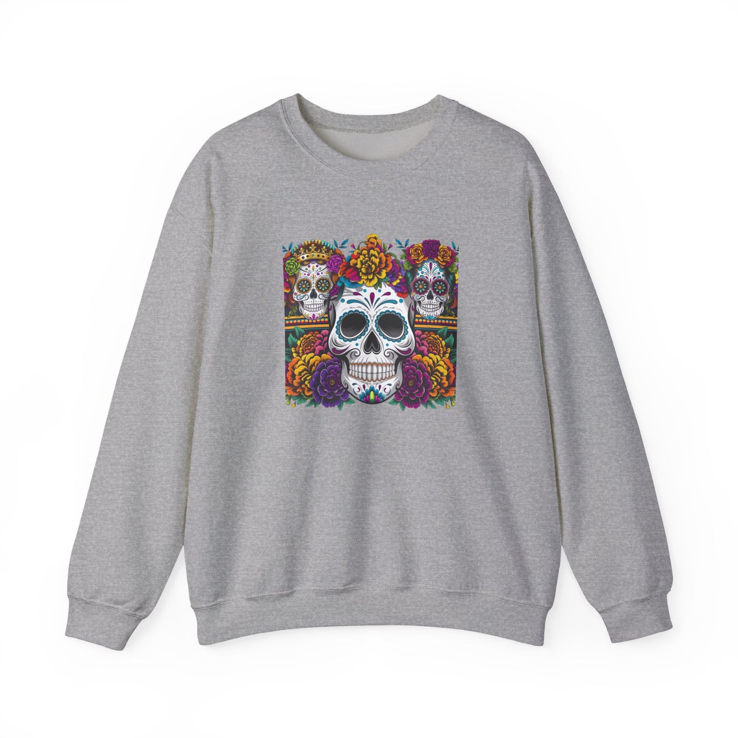 Sugar Skull Crewneck Sweatshirt, Cozy Sweatshirt, Day of the Dead Gift, Unisex Sweatshirt, Halloween Apparel, Colorful Sweatshirt