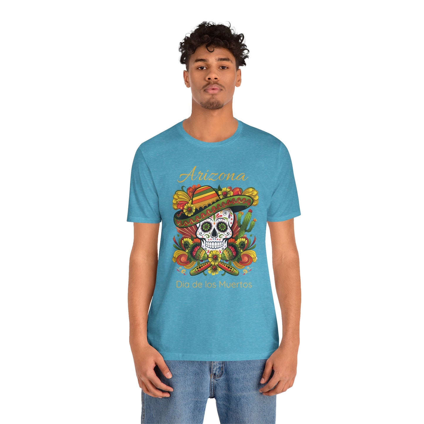 Dia de los Muertos Unisex Jersey Tee, Colorful Skull T-Shirt, Arizona Design, Holiday Apparel, Casual Wear, Gifts for Him and Her