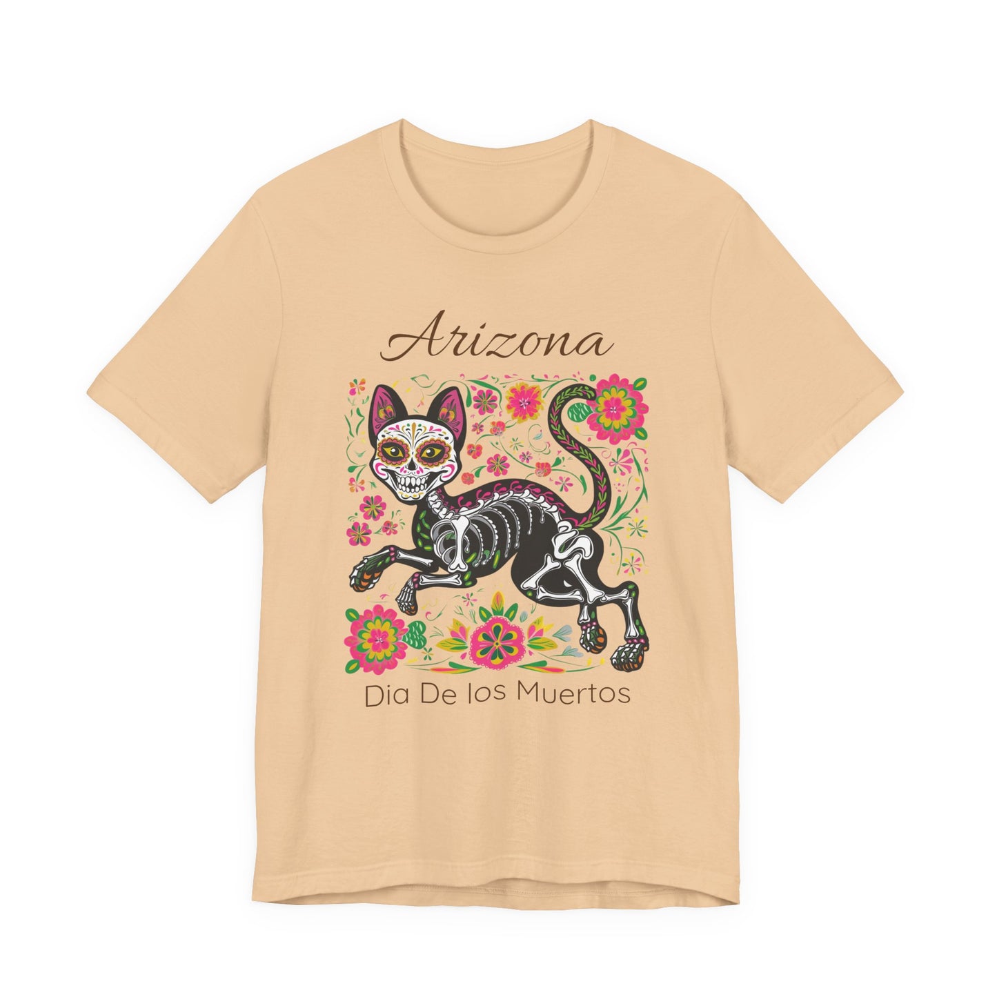 Día de los Muertos Cat Tee: Unisex Jersey Short Sleeve Tee, Halloween Shirt, Arizona Apparel, Festival T-Shirt, Cultural Celebration Top