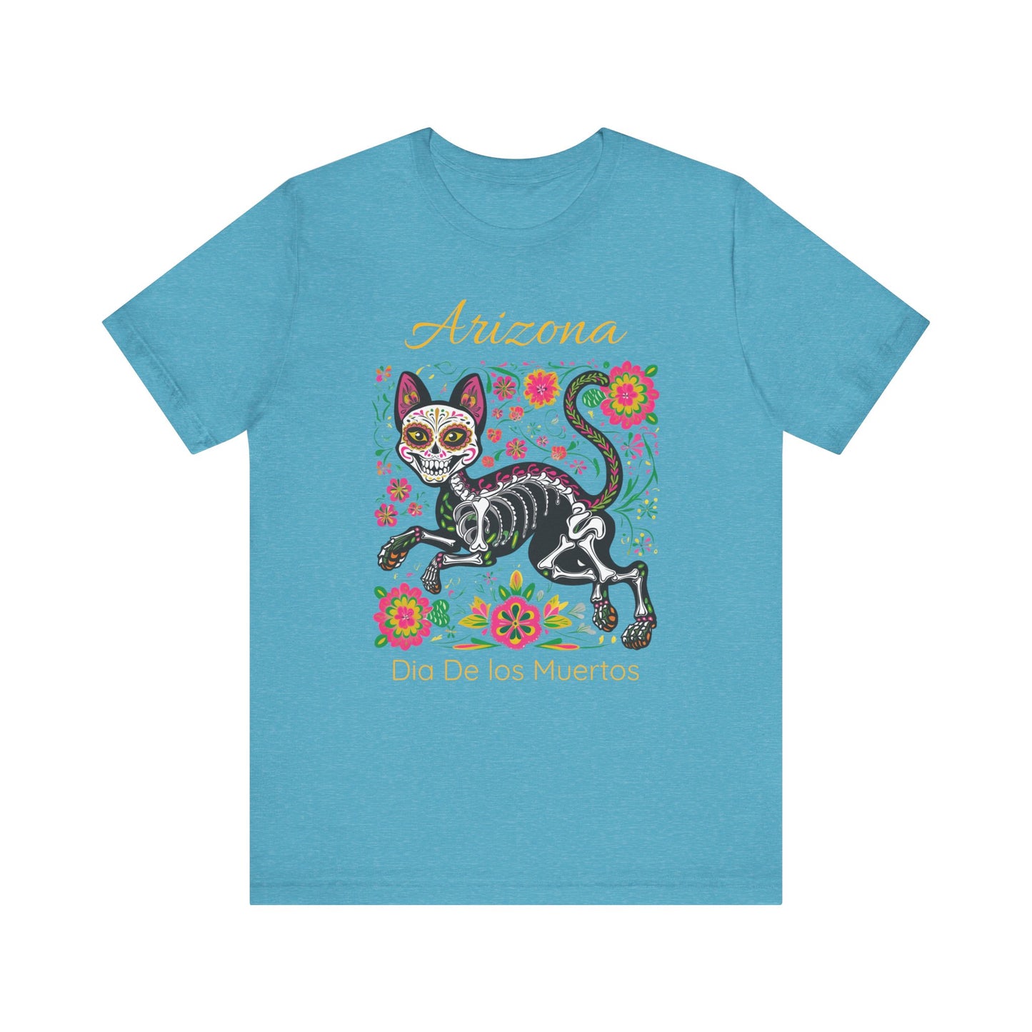 Día de los Muertos Cat Tee: Unisex Jersey Short Sleeve Tee, Halloween Shirt, Arizona Apparel, Festival T-Shirt, Cultural Celebration Top