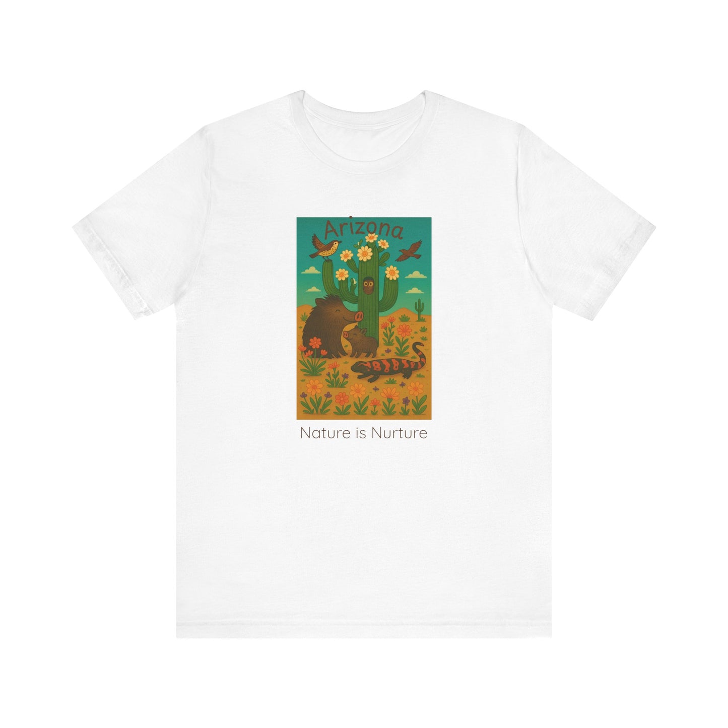Arizona Desert Saguaro cactus in bloom ,Unisex Tee, Southwest Botanical Shirt, Nature Lover Gift, Boho Desert Top, Desert Critters Tshirt,