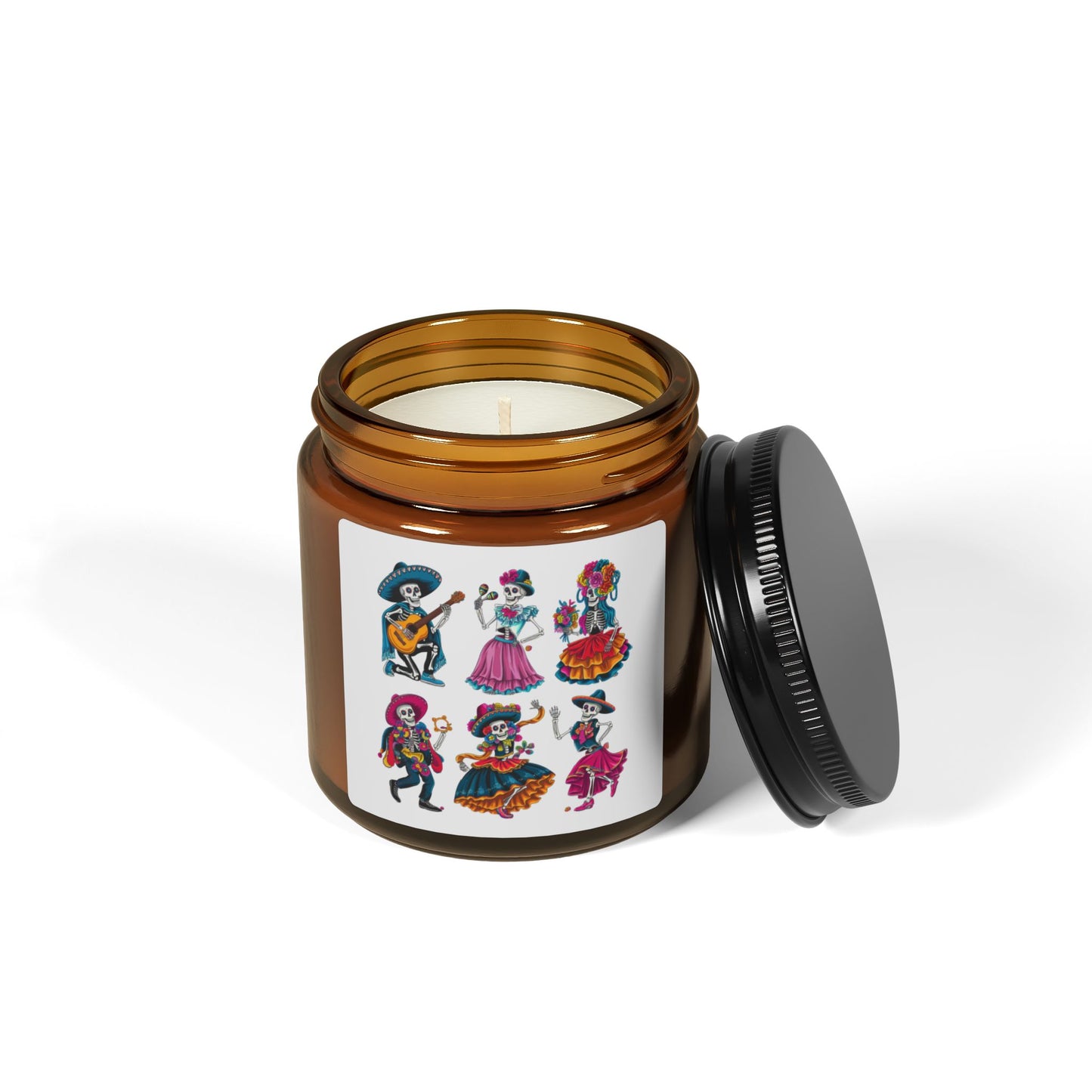 Vibrant Day of the Dead Dancing Skeletons\ Scented Candle | Fiesta Candle Gift, Cozy Home Decor, Aromatherapy, Multi-Size