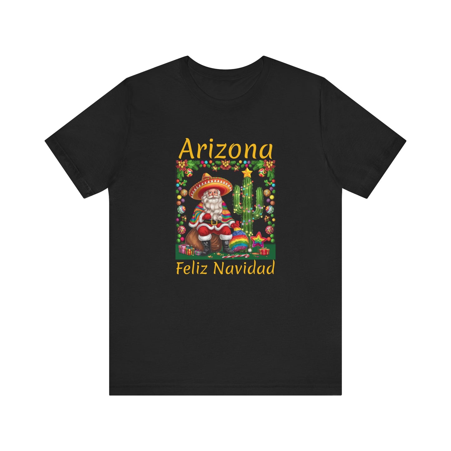 Unisex short sleeve T-Shirt - Arizona Santa in Sombrero Feliz Navidad Design, Arizona Christmas souvenir