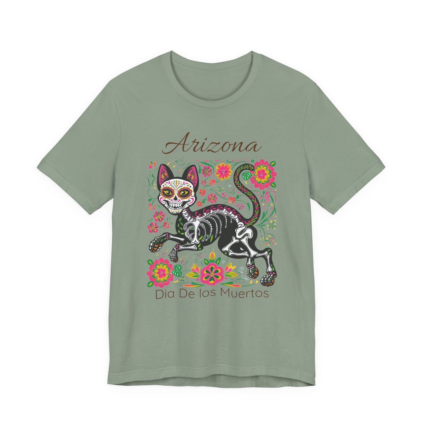 Día de los Muertos Cat Tee: Unisex Jersey Short Sleeve Tee, Halloween Shirt, Arizona Apparel, Festival T-Shirt, Cultural Celebration Top
