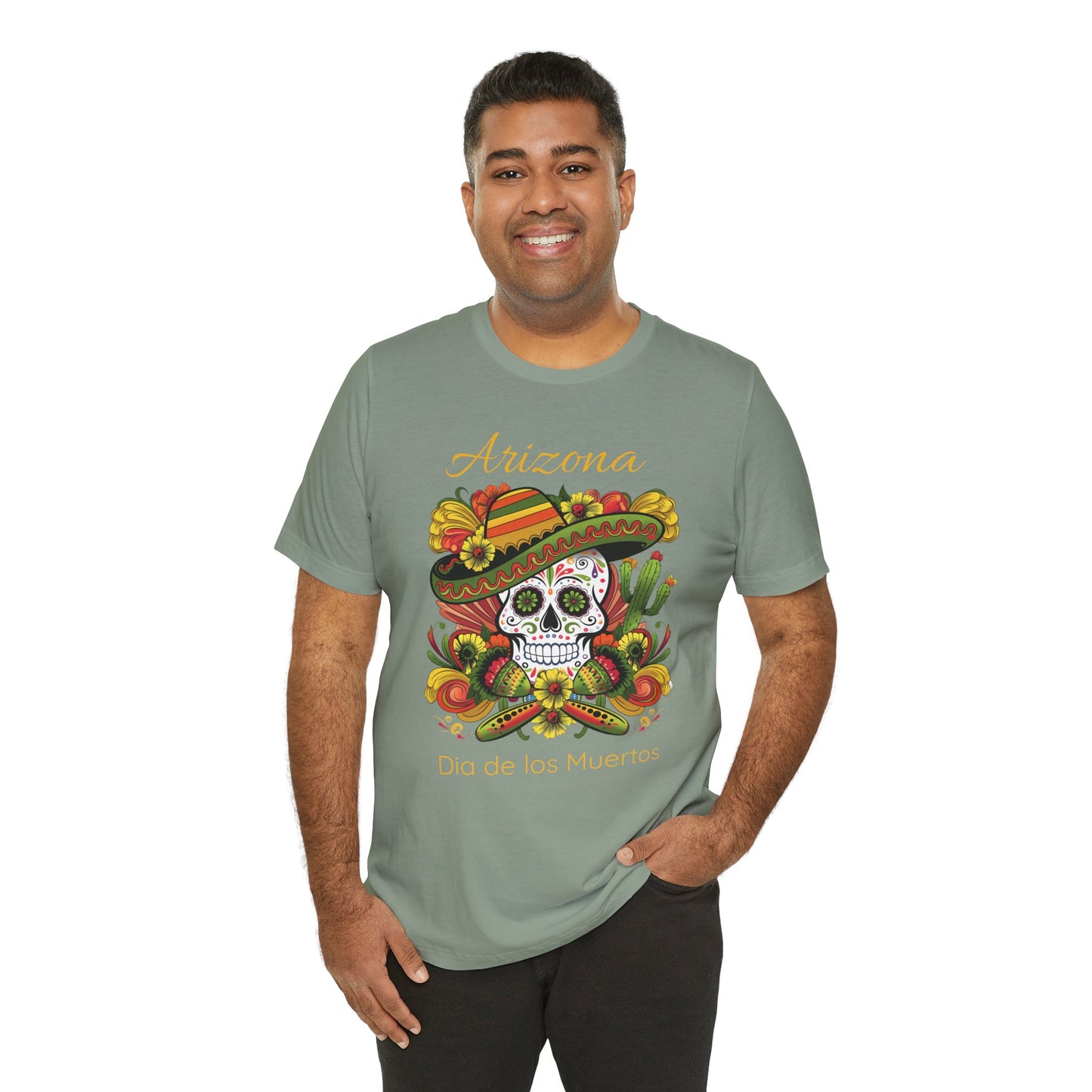 Dia de los Muertos Unisex Jersey Tee, Colorful Skull T-Shirt, Arizona Design, Holiday Apparel, Casual Wear, Gifts for Him and Her