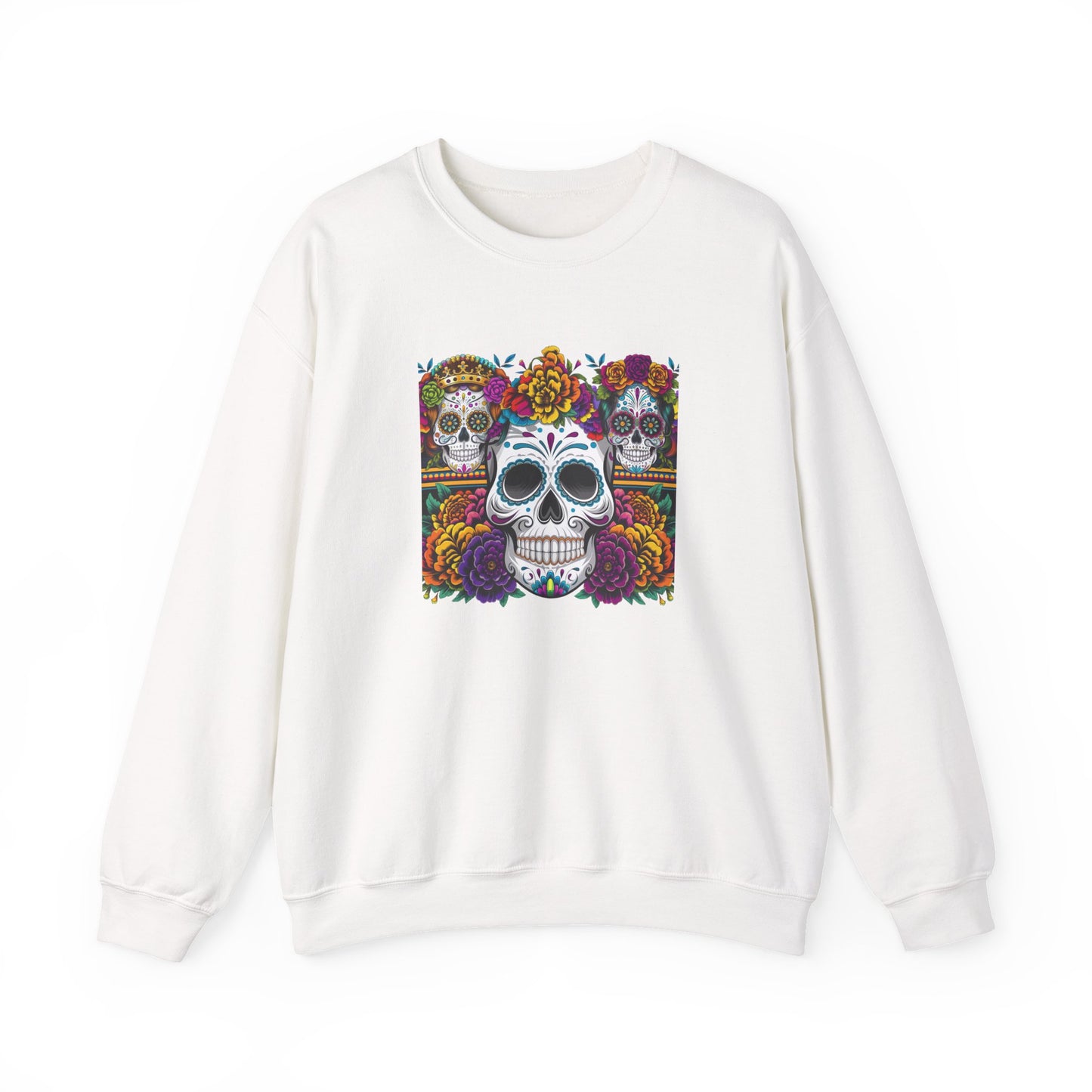 Sugar Skull Crewneck Sweatshirt, Cozy Sweatshirt, Day of the Dead Gift, Unisex Sweatshirt, Halloween Apparel, Colorful Sweatshirt