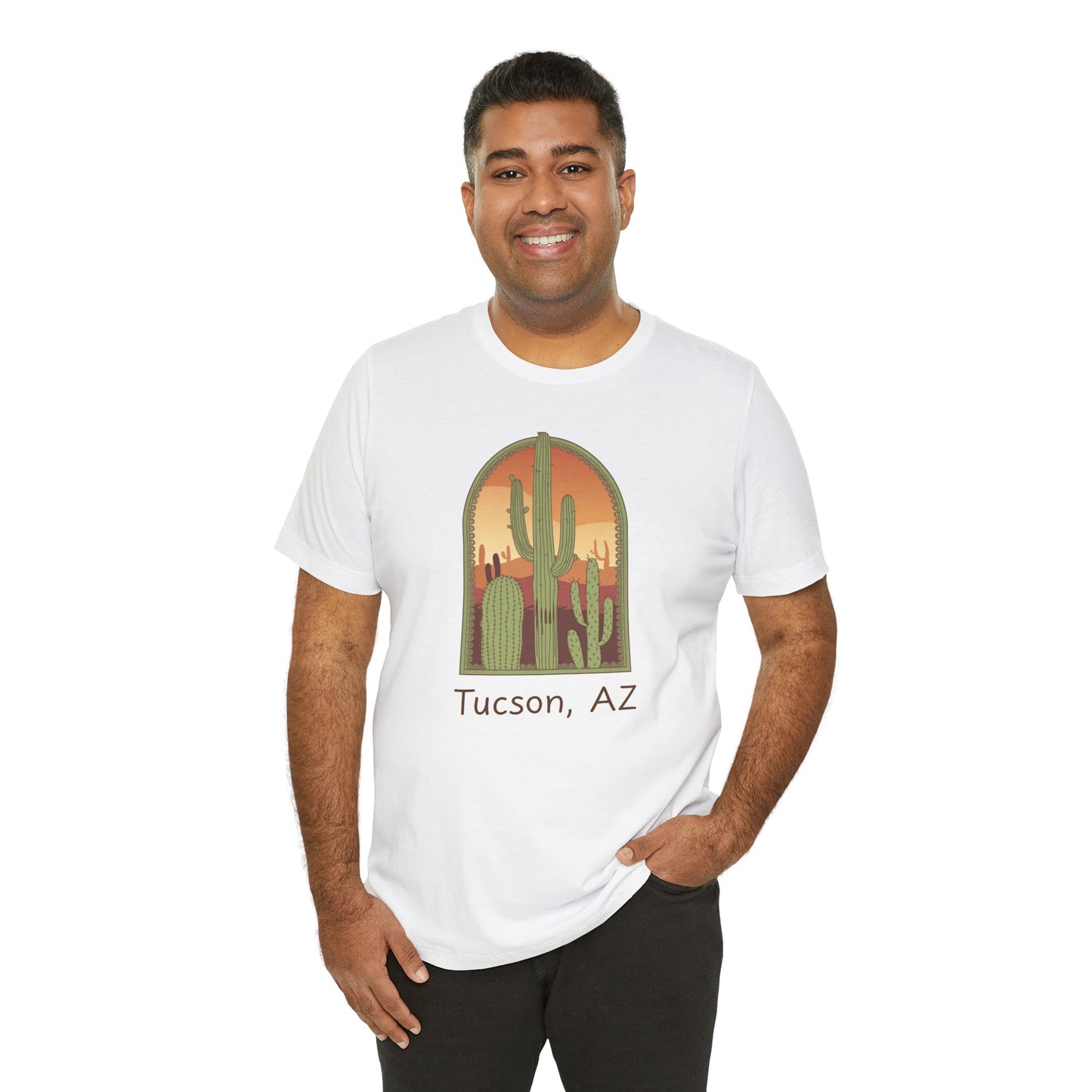 Desert Sunset Tee, Tucson Cactus Shirt, Unisex Short Sleeve, Gifts for Nature Lovers, Southwest Apparel, Travel Souvenir