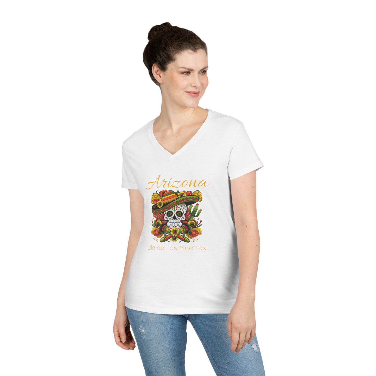 V-Neck T-Shirt Day of the Dead Sugar Skull Women's Tee