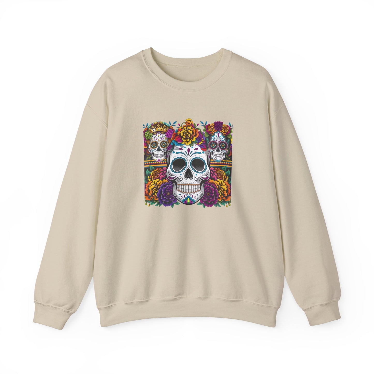 Sugar Skull Crewneck Sweatshirt, Cozy Sweatshirt, Day of the Dead Gift, Unisex Sweatshirt, Halloween Apparel, Colorful Sweatshirt