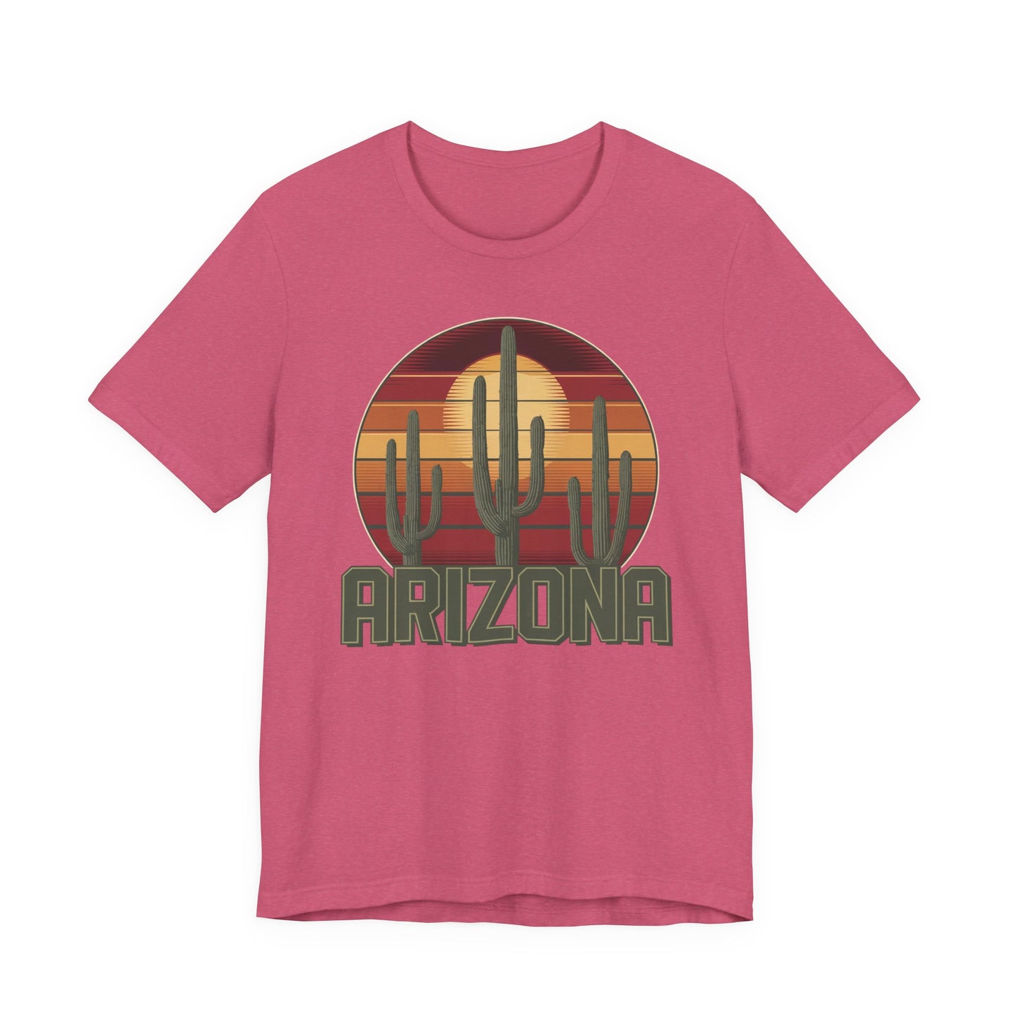 Arizona Desert Landscape Three Saguaro Cactus at Sunset Graphic Tee for Nature Lovers, Boho Summer Shirt, Gift for Adventurers, Vacation Wear, Casual Outfit